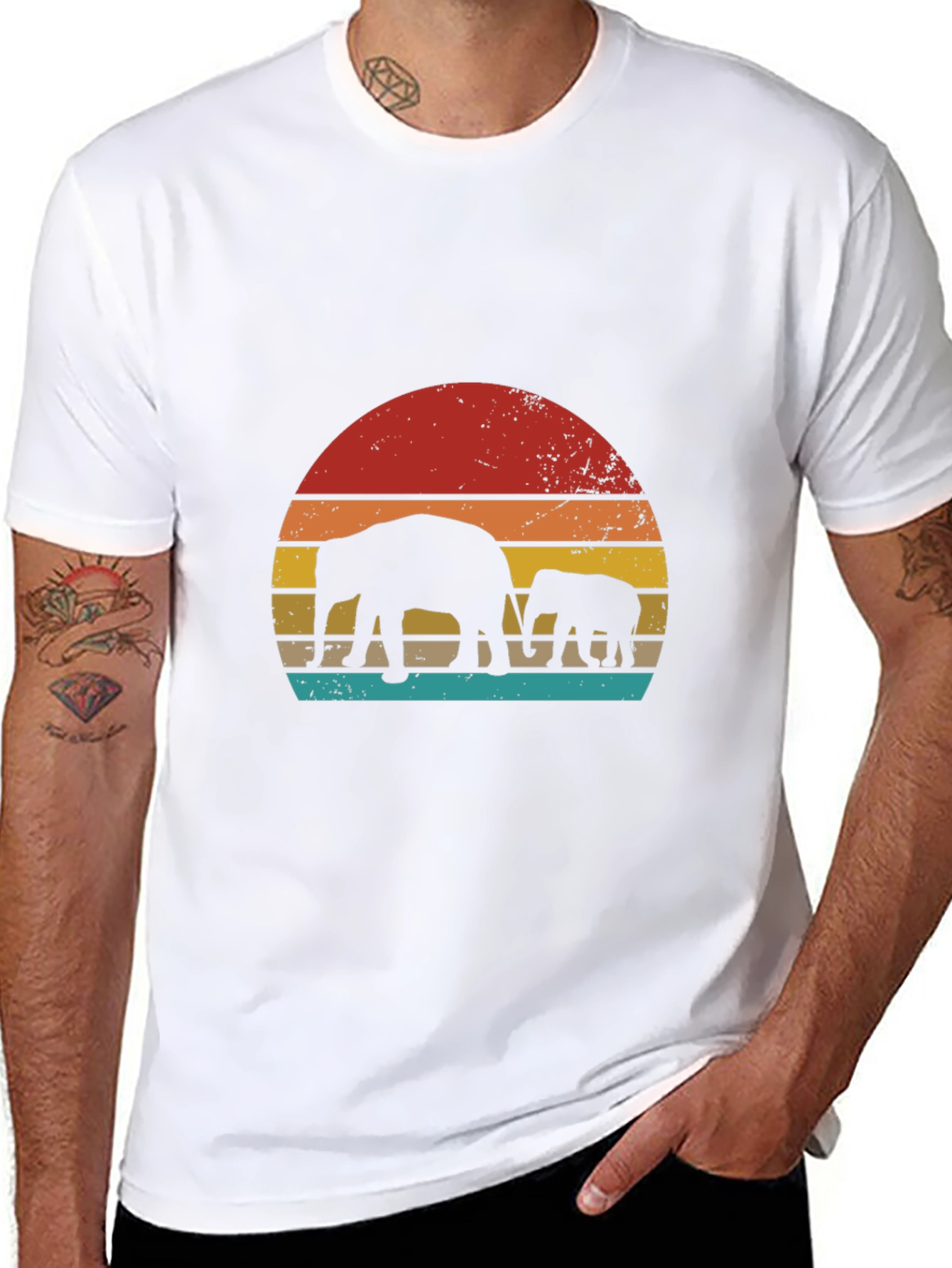 Retro Elephant Sunset Graphic Tee - Black
