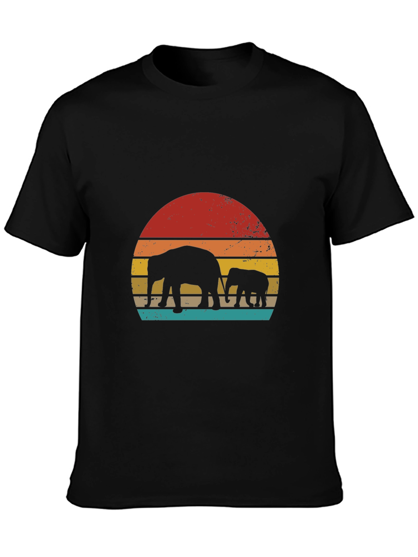 Retro Elephant Sunset Graphic Tee - Black