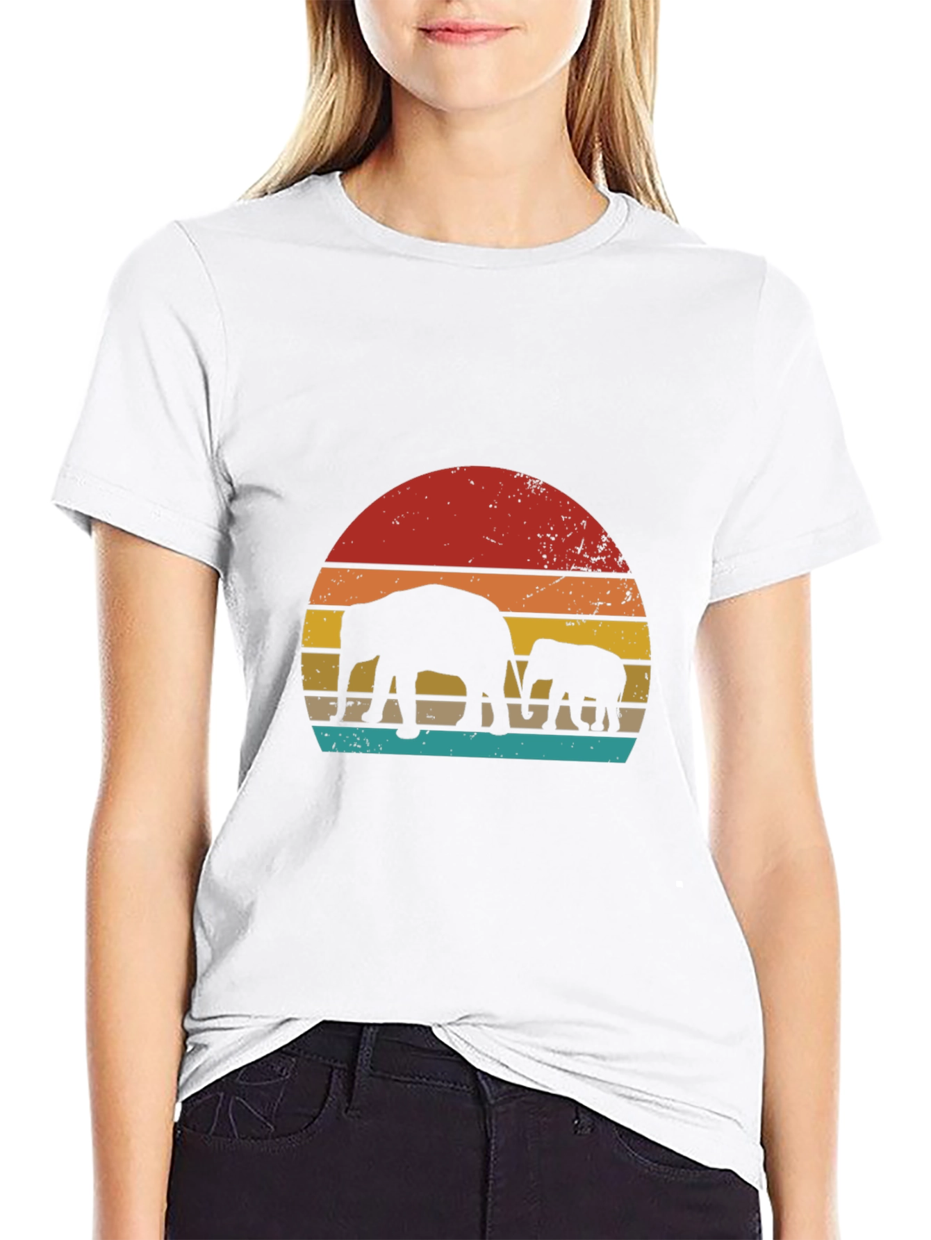 Retro Elephant Sunset Graphic Tee - Black