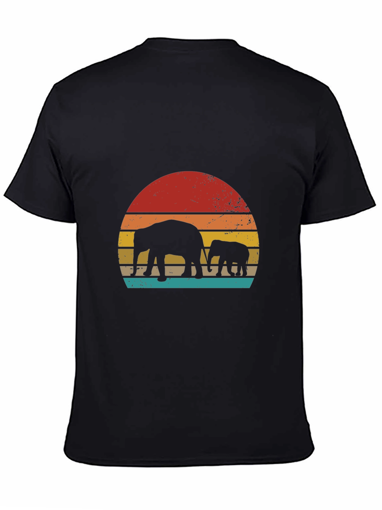 Retro Elephant Sunset Graphic Tee - Black
