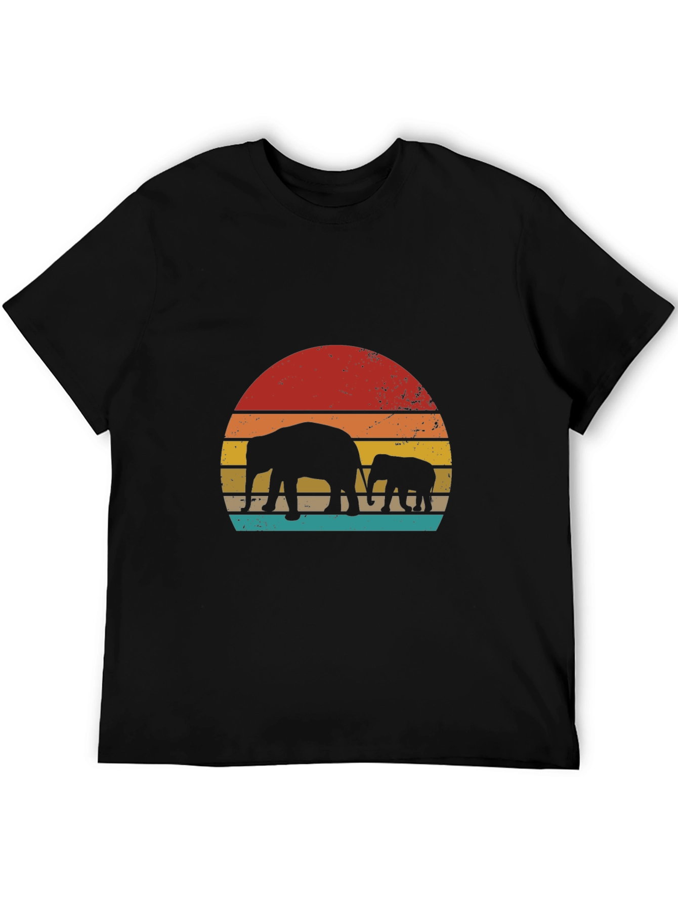 Retro Elephant Sunset Graphic Tee - Black