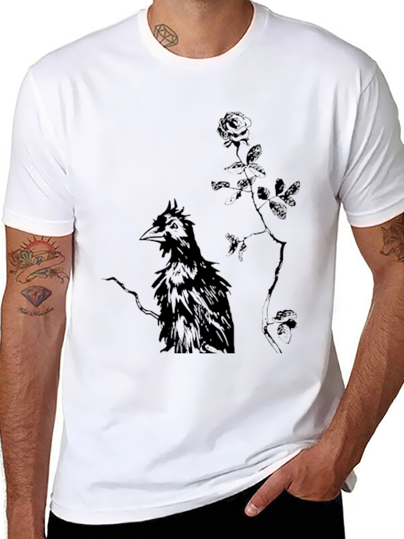 Raven and Rose Graphic Black T-Shirt
