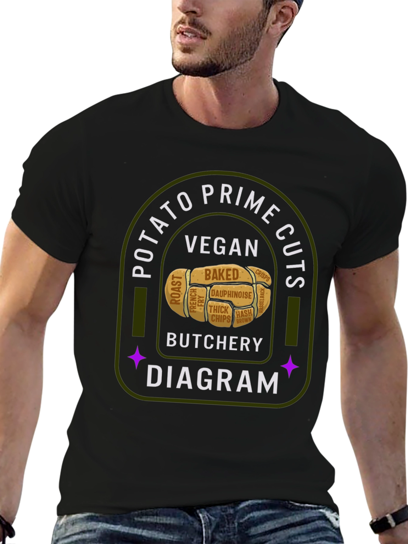 Vegan Potato Prime Cuts Butcher Diagram T-Shirt