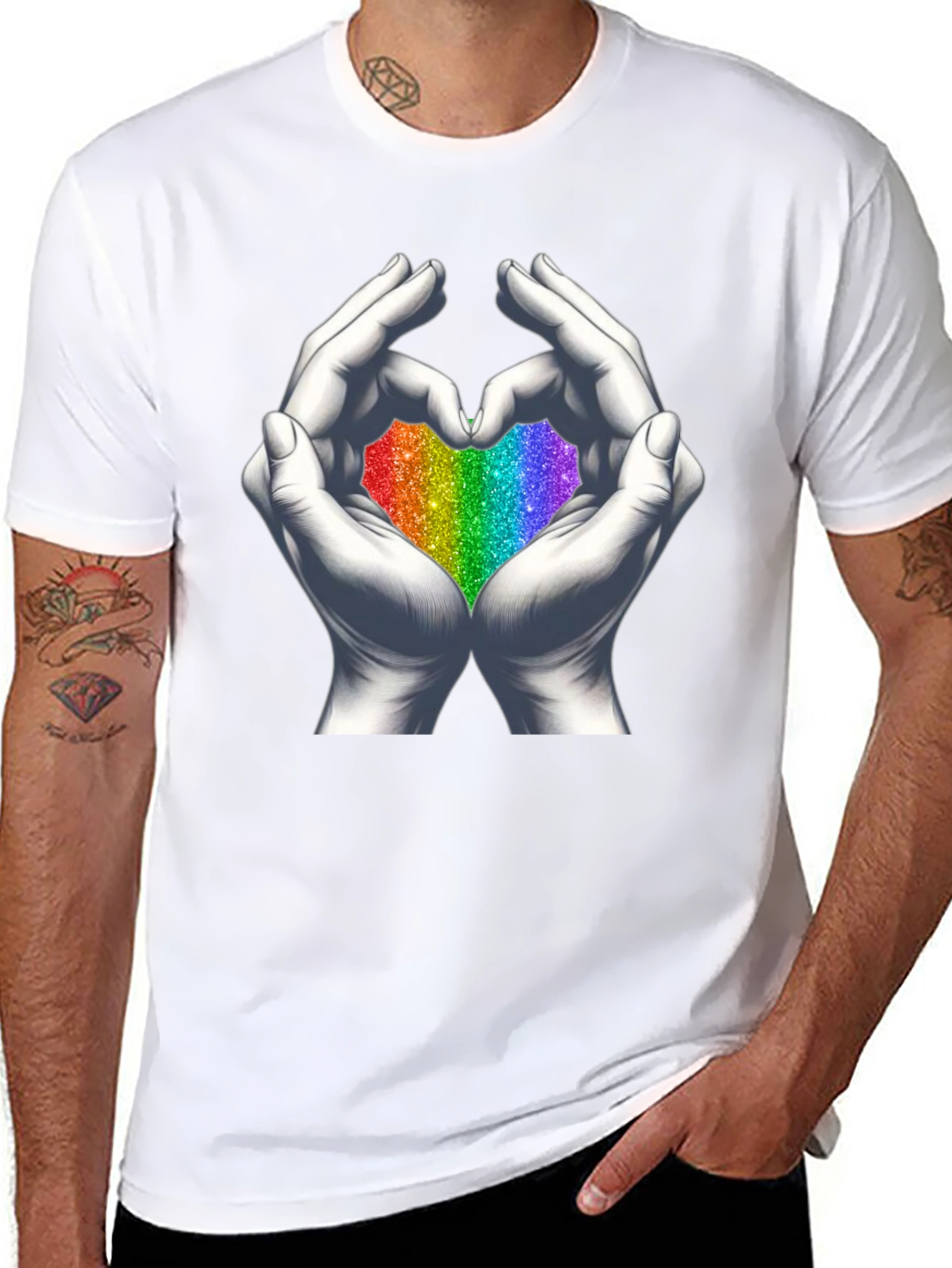 Rainbow Heart Hands Graphic Tee - Pride T-Shirt