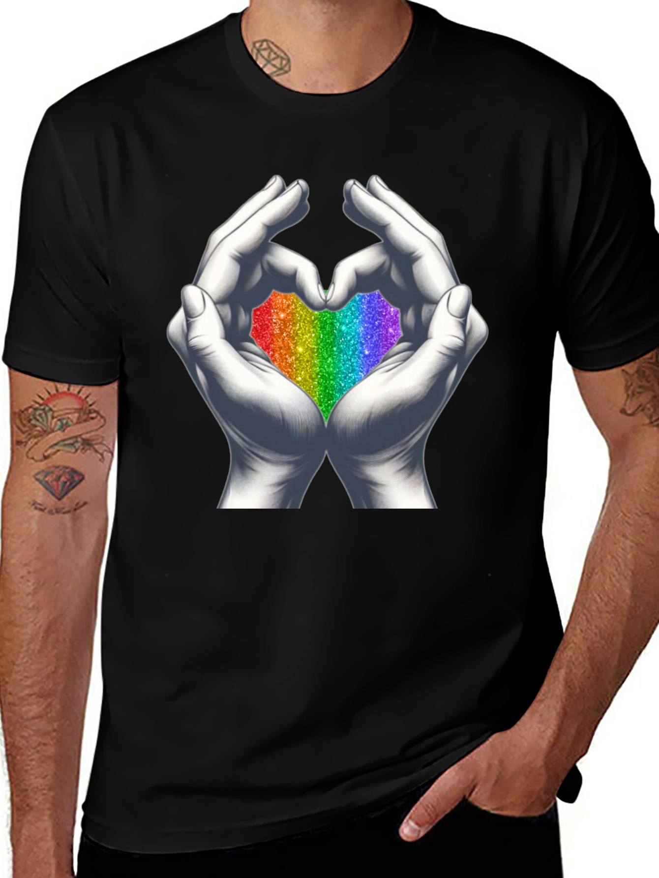 Rainbow Heart Hands Graphic Tee - Pride T-Shirt