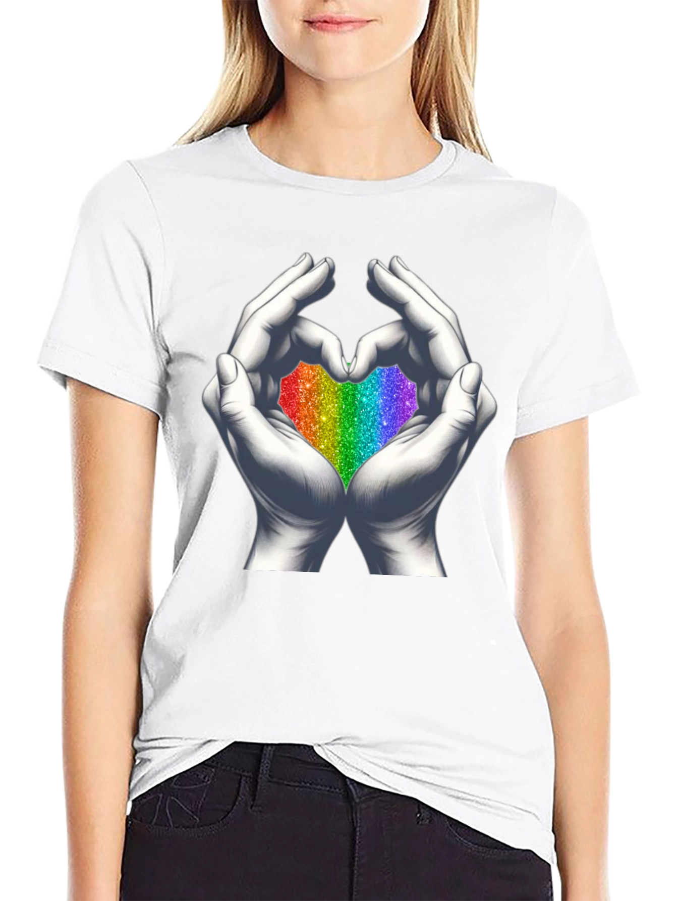 Rainbow Heart Hands Graphic Tee - Pride T-Shirt