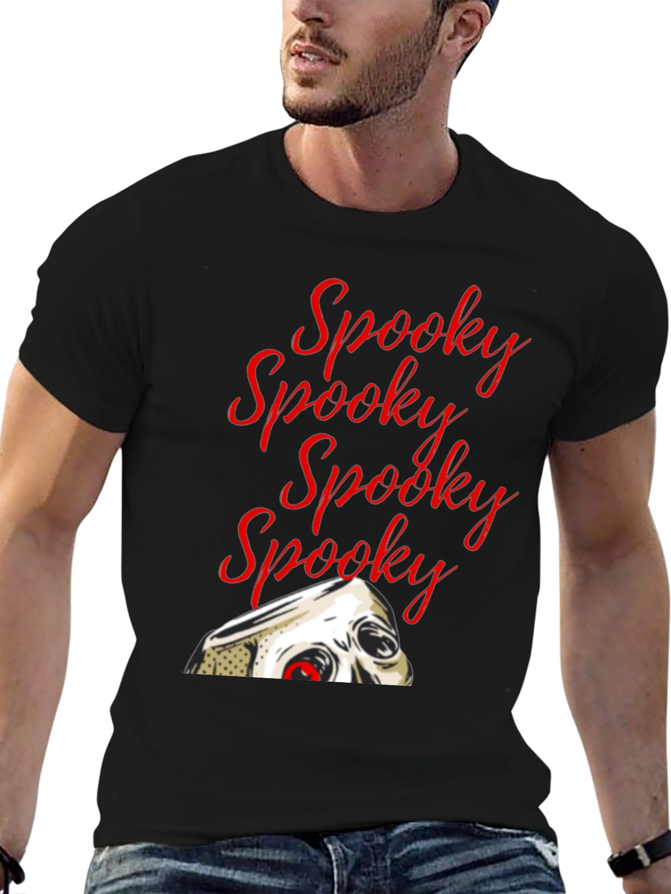 Spooky Halloween T-Shirt - Skull Graphic Black Tee