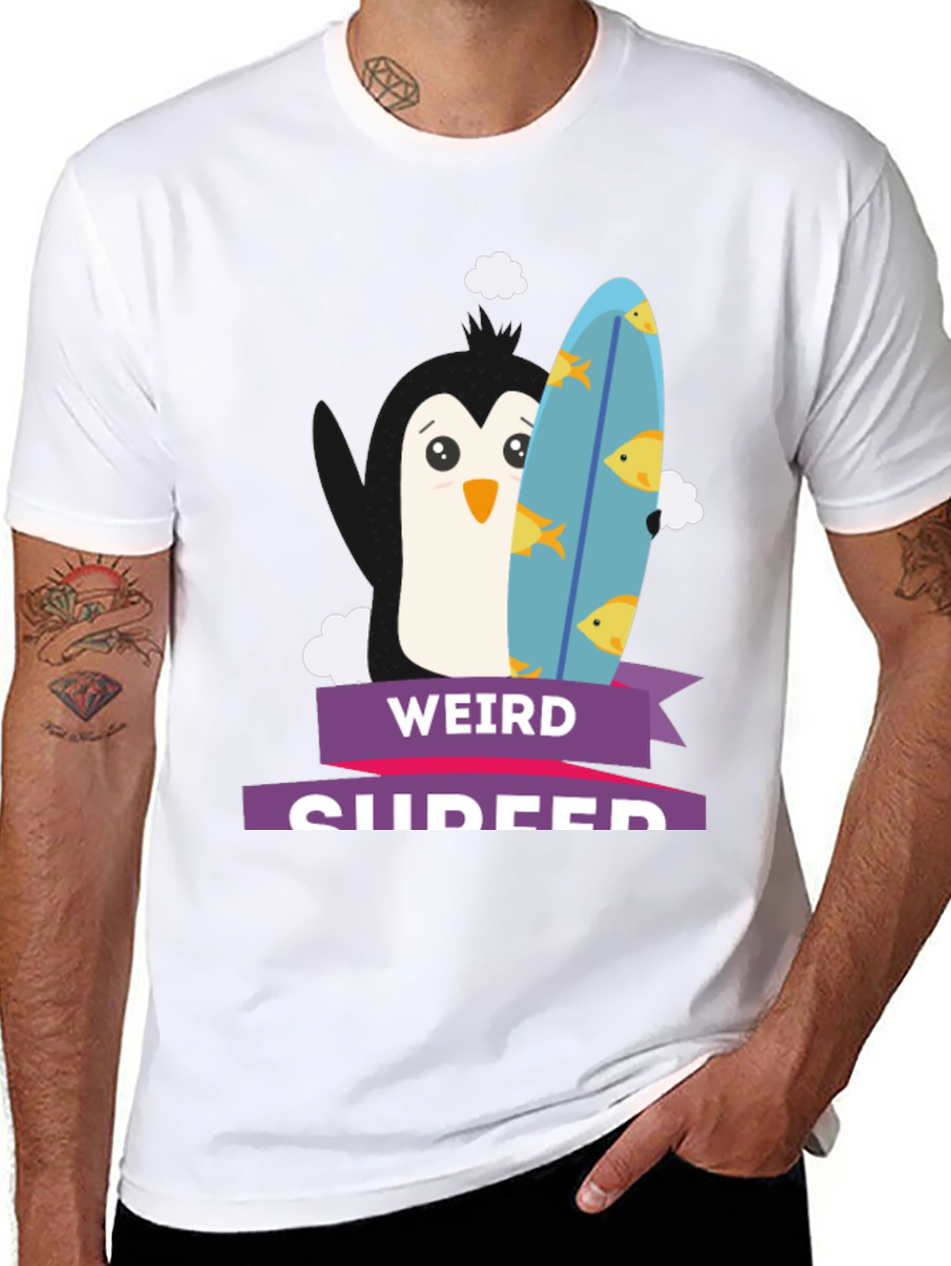 Weird Surfer Penguin Graphic Tee