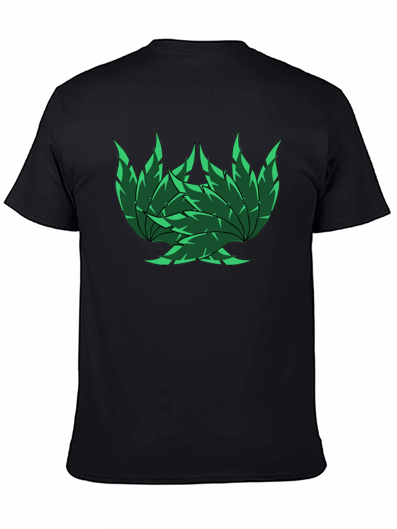 Green Leaf Design Black T-Shirt