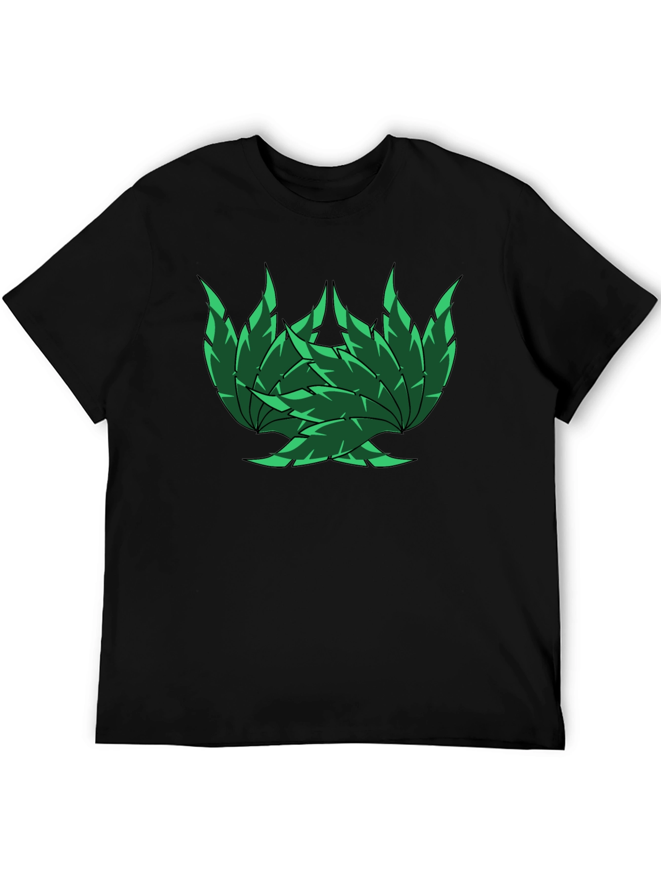 Green Leaf Design Black T-Shirt