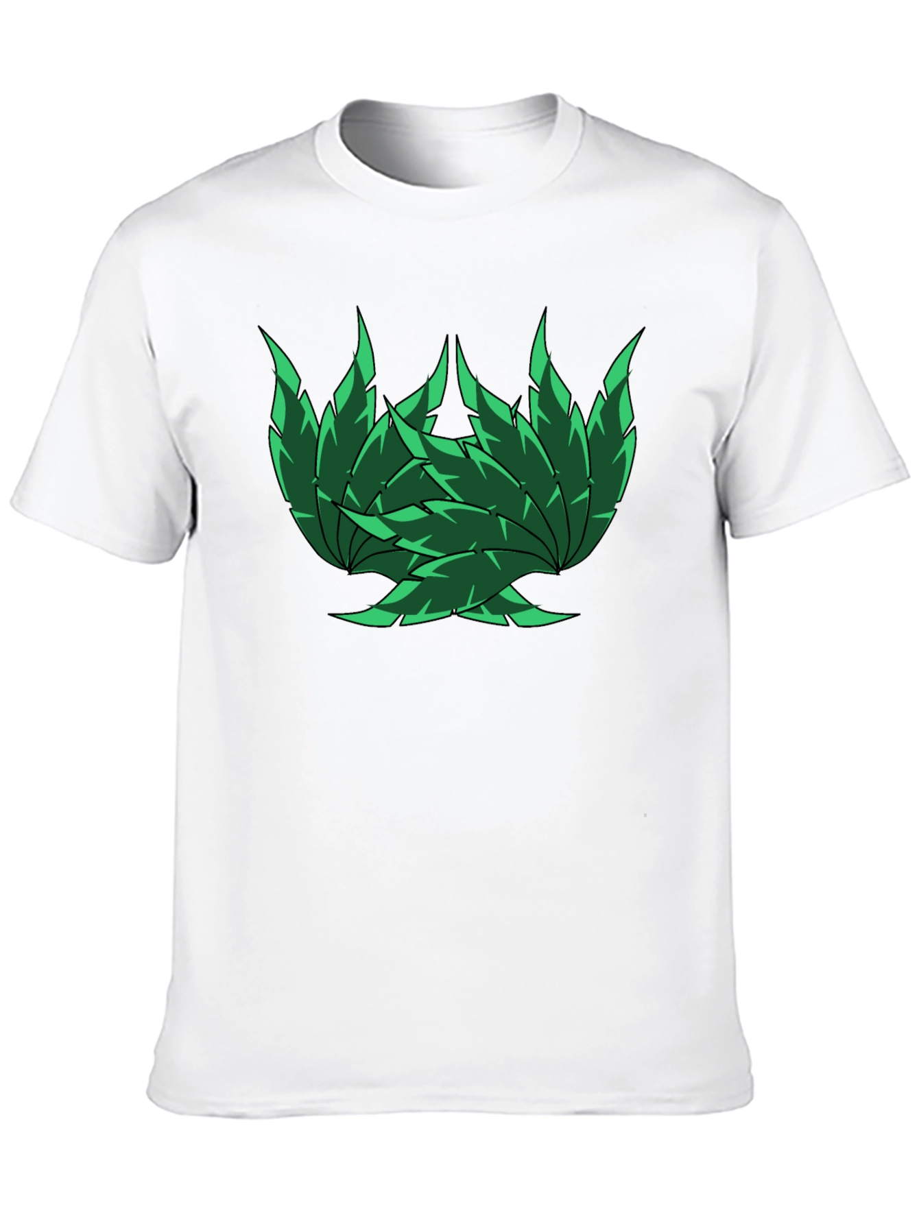 Green Leaf Design Black T-Shirt