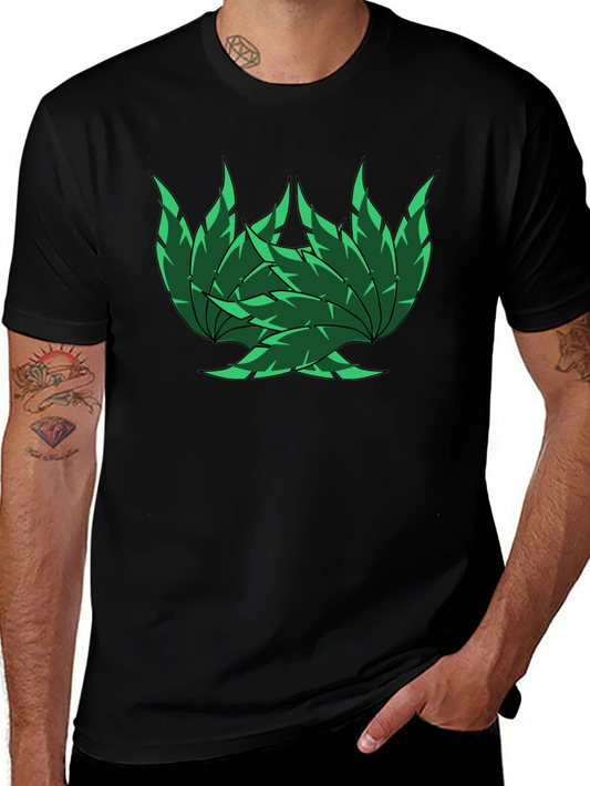 Green Leaf Design Black T-Shirt