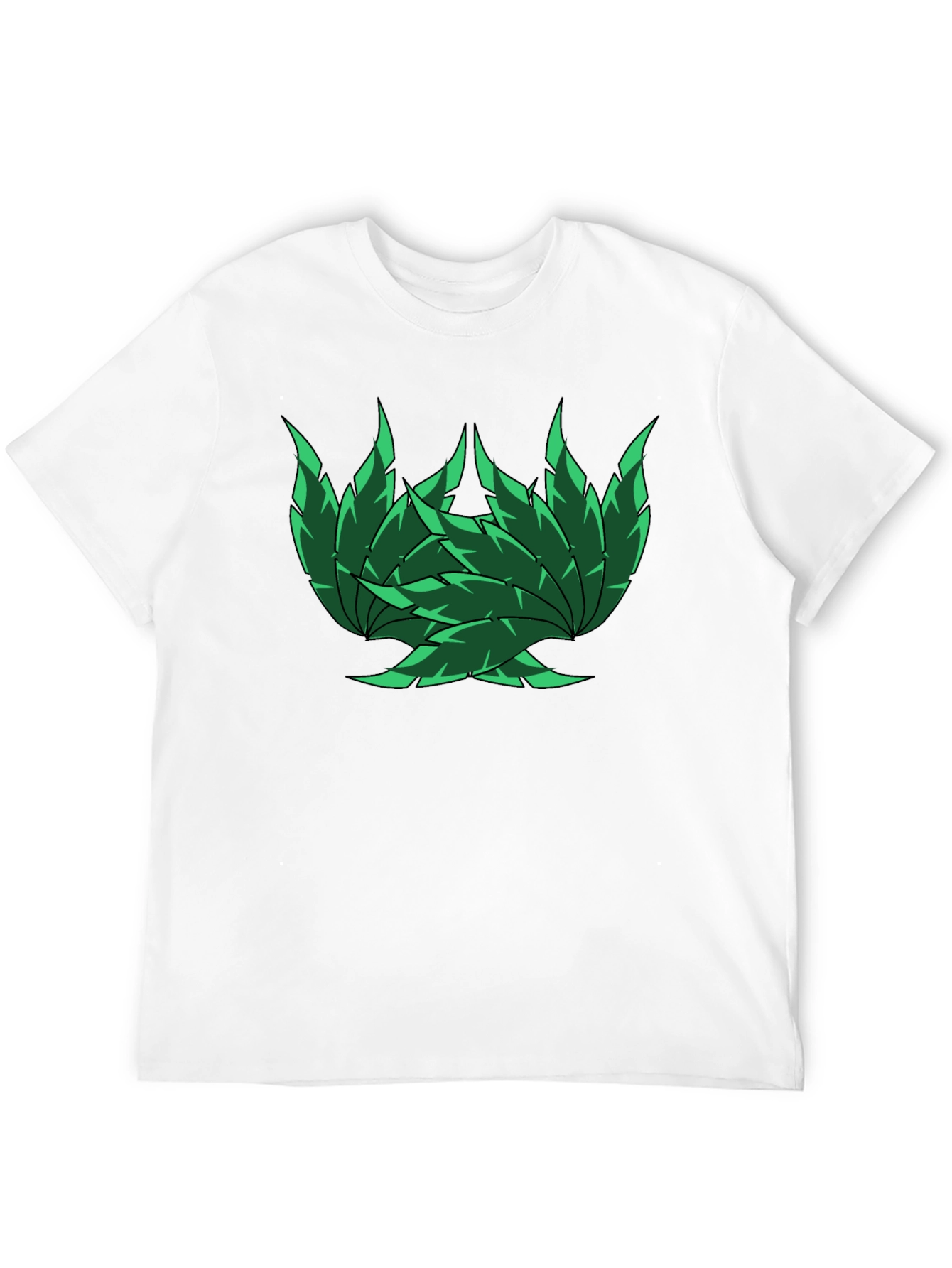 Green Leaf Design Black T-Shirt
