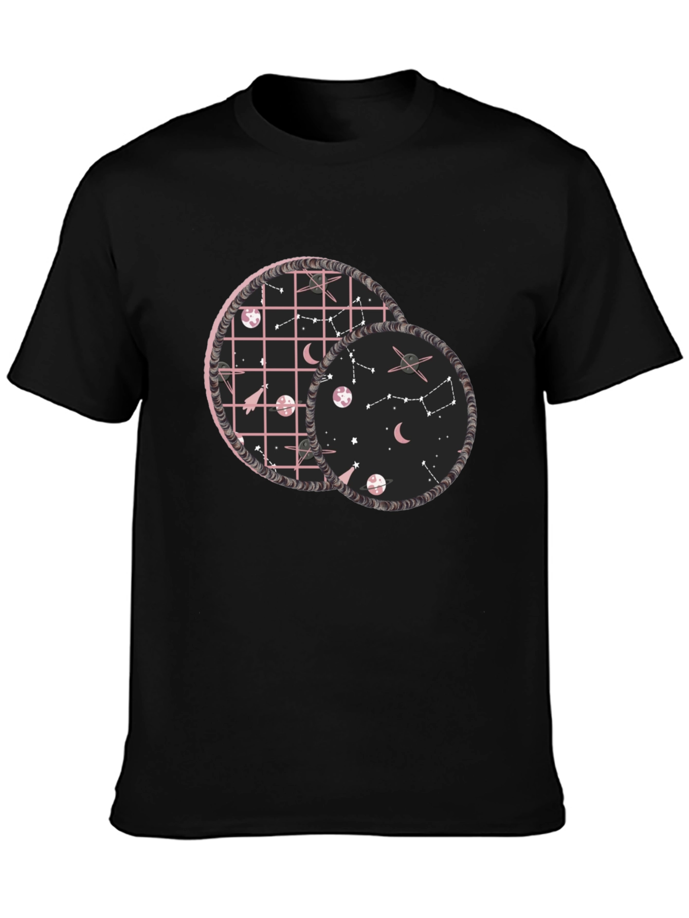 Celestial Circles Graphic Tee - Black Cotton Comfort