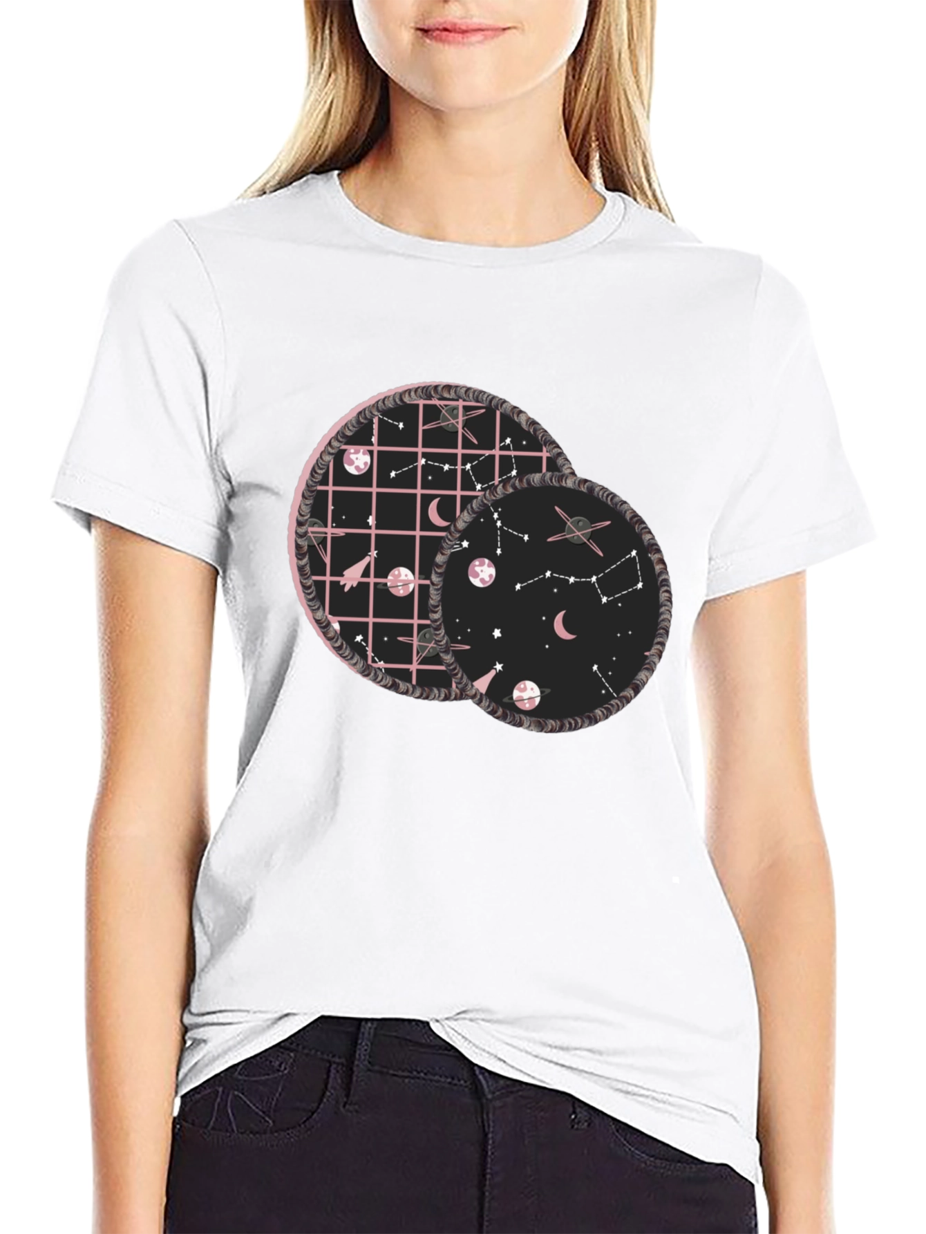 Celestial Circles Graphic Tee - Black Cotton Comfort