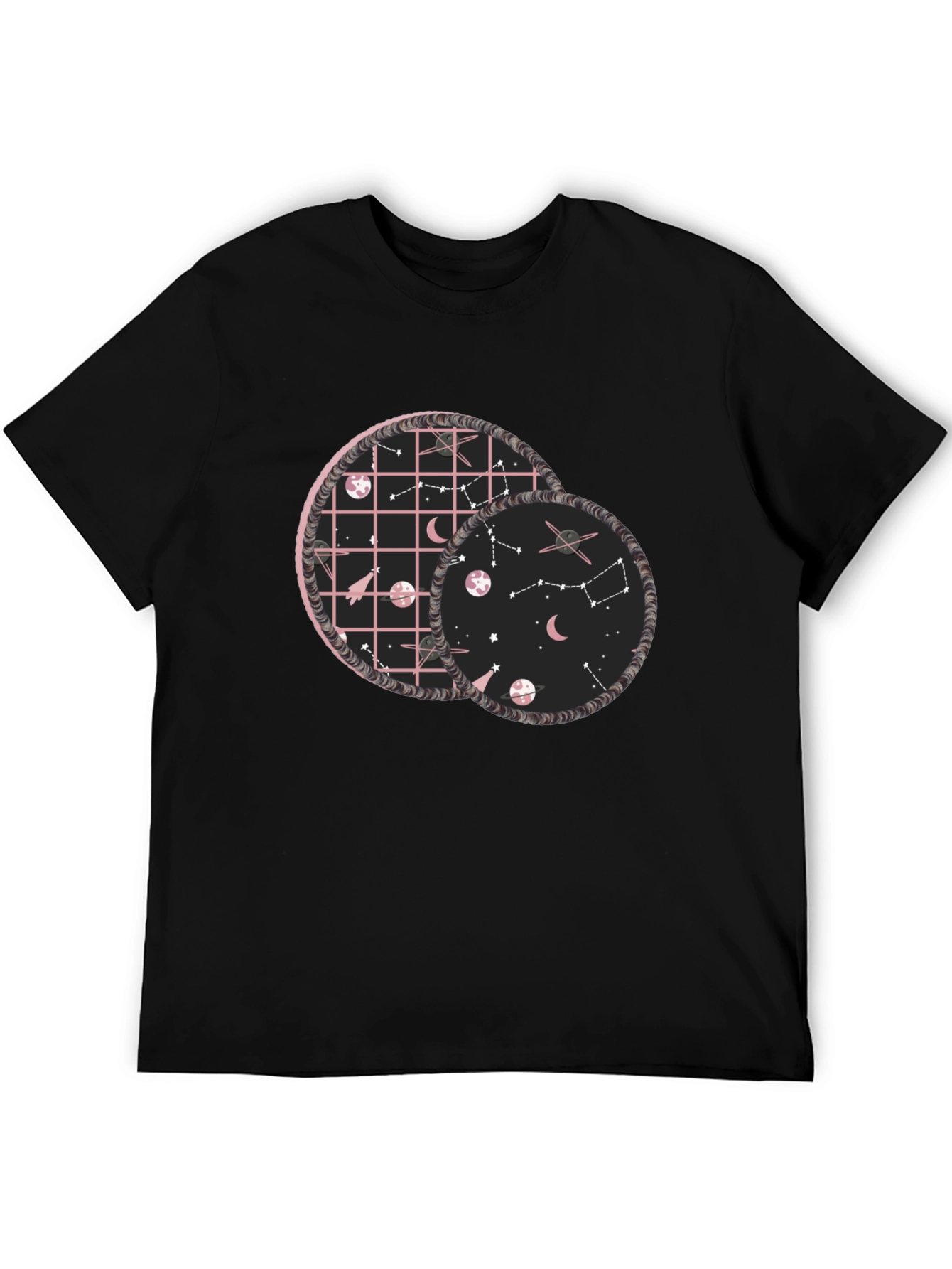 Celestial Circles Graphic Tee - Black Cotton Comfort