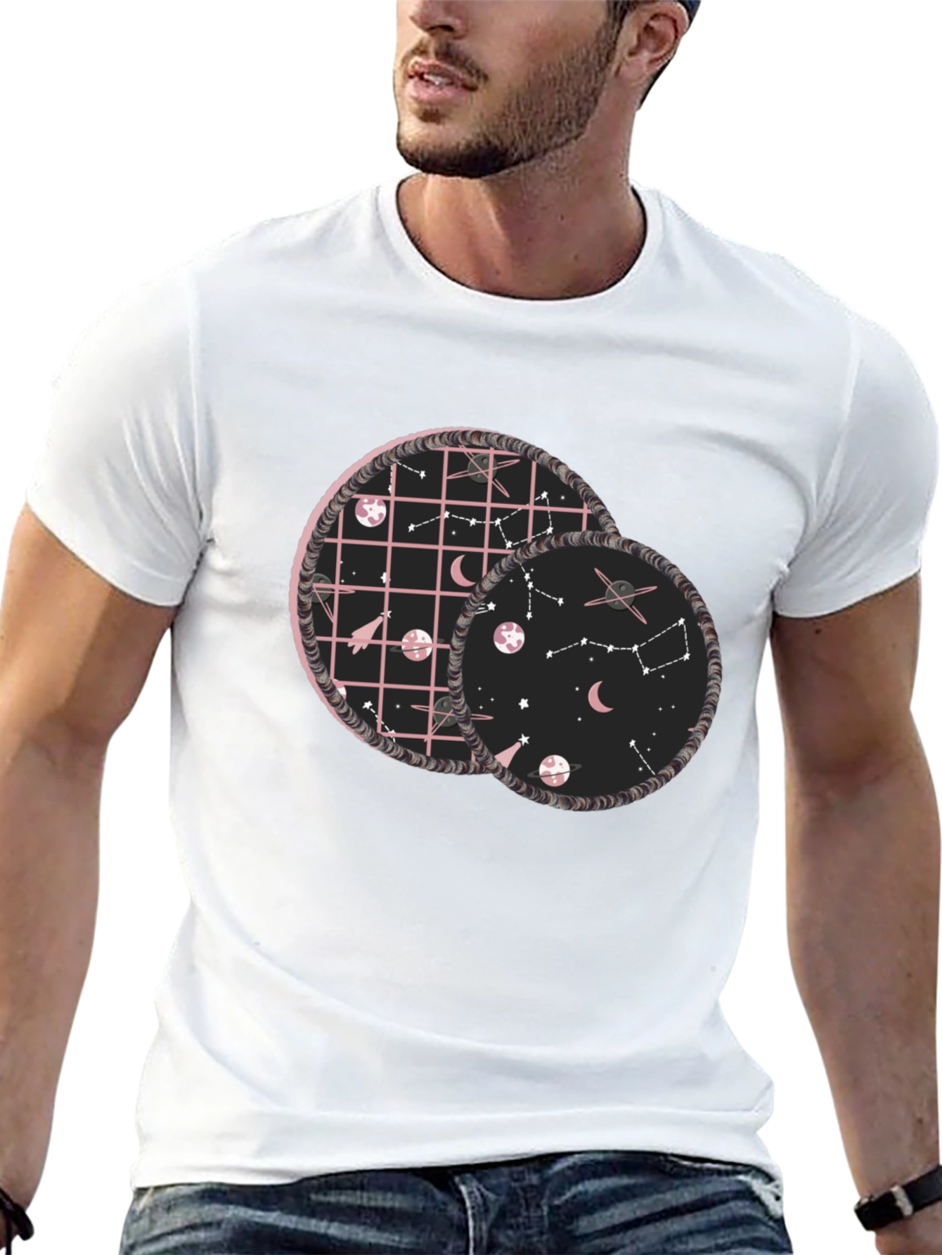 Celestial Circles Graphic Tee - Black Cotton Comfort