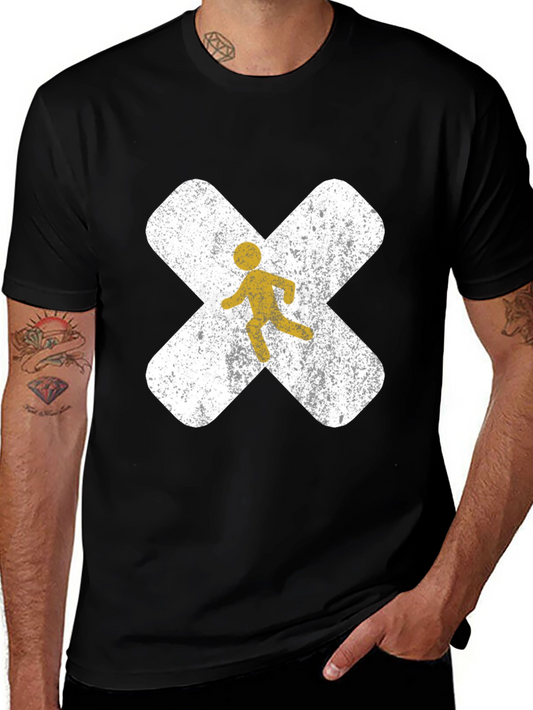 Mens Graphic Tee - Distressed Runner X Design Black Shirt