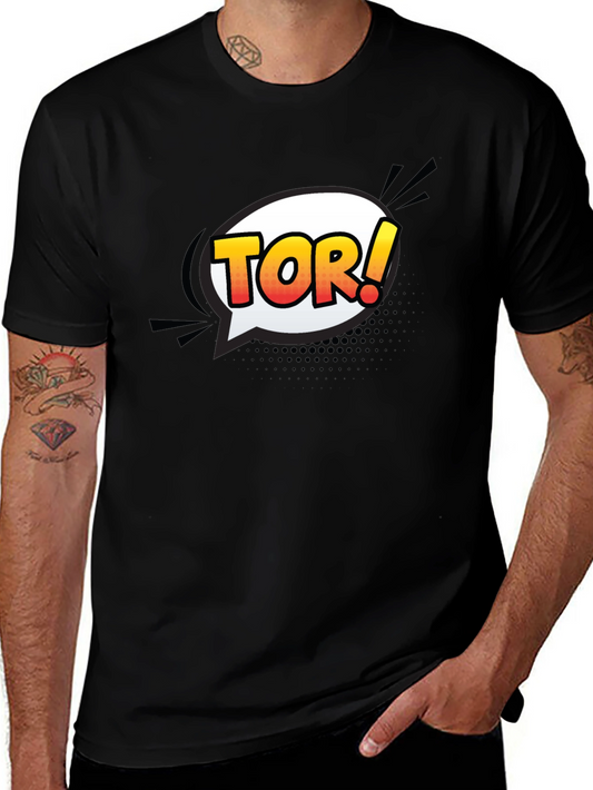 Mens Black T-Shirt with Comic Tor! Design