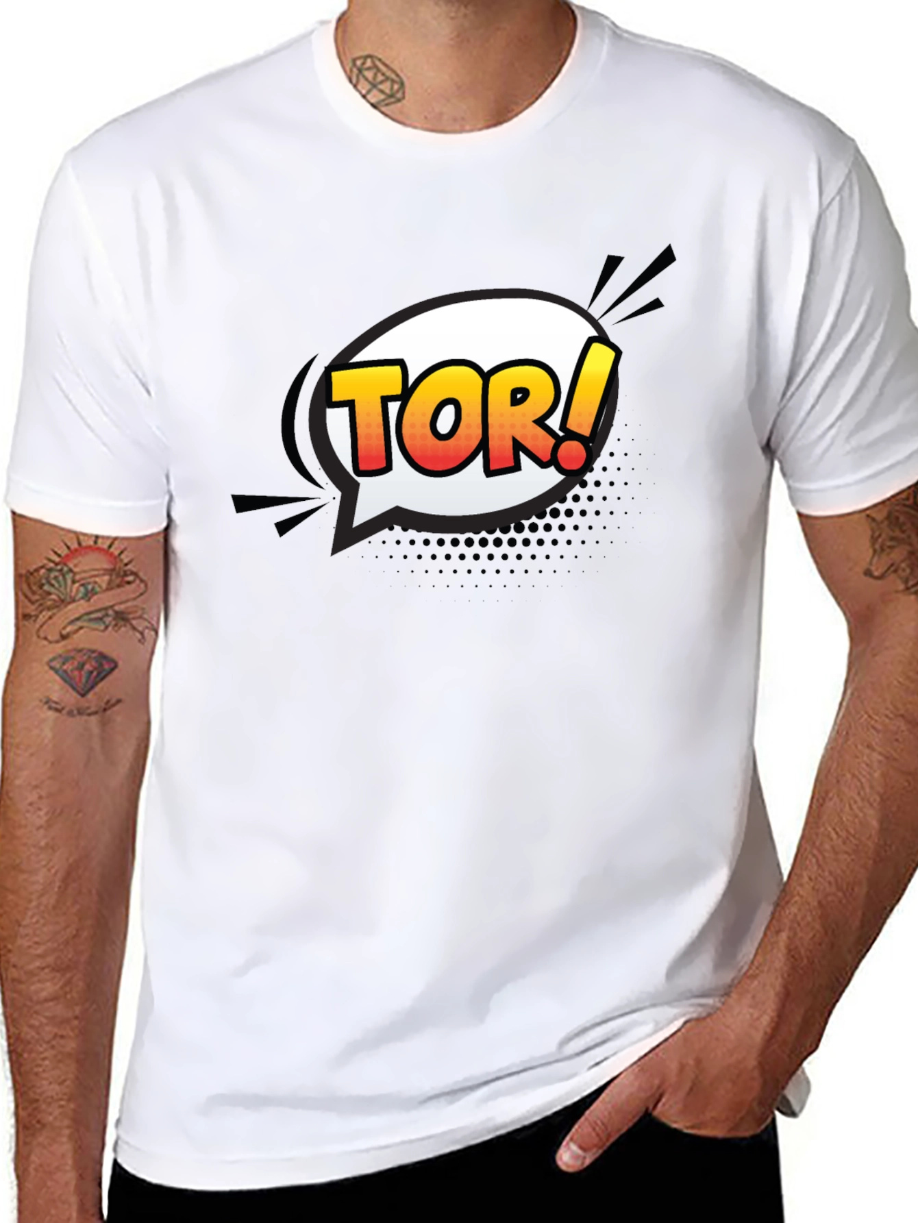 Mens Black T-Shirt with Comic Tor! Design