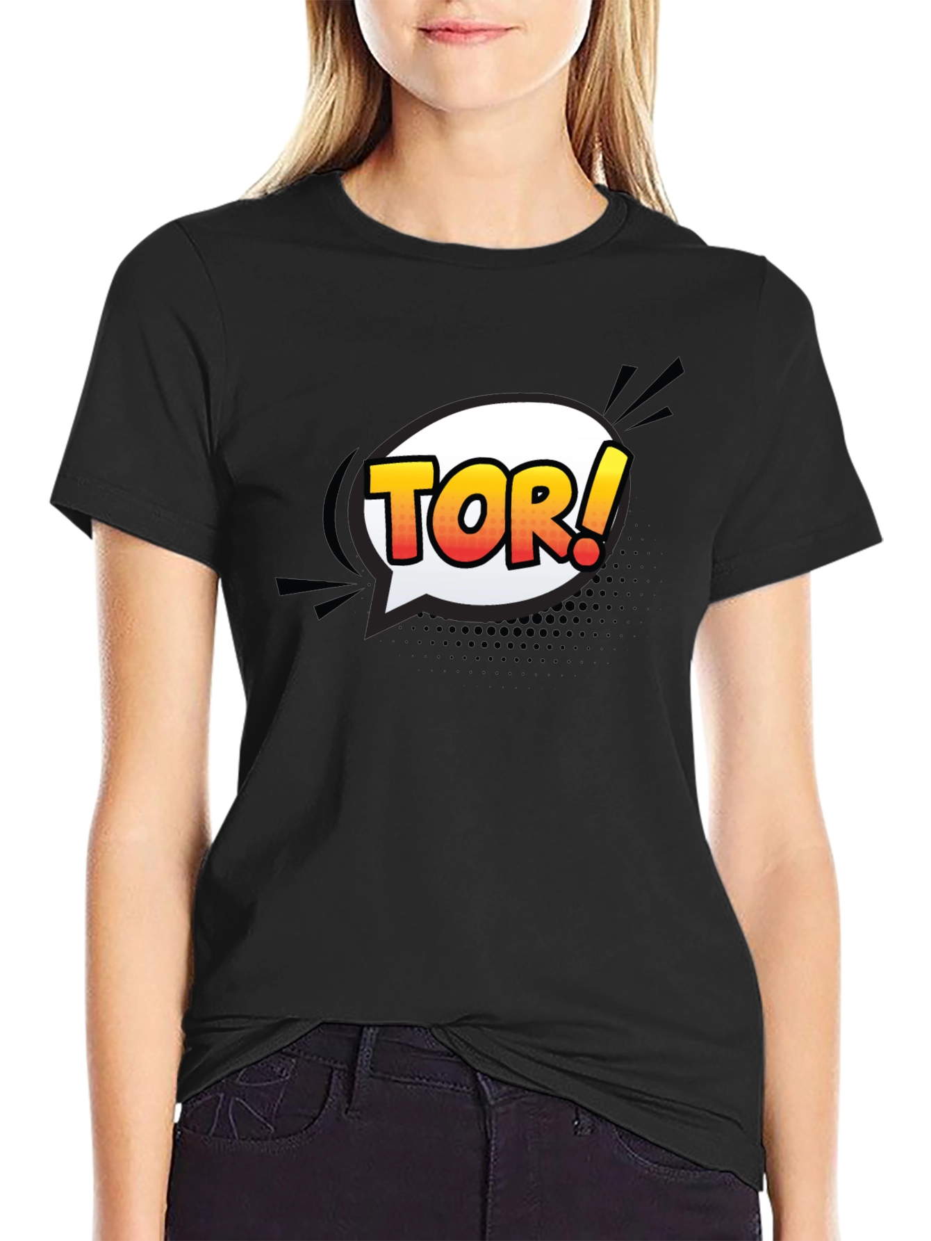 Mens Black T-Shirt with Comic Tor! Design