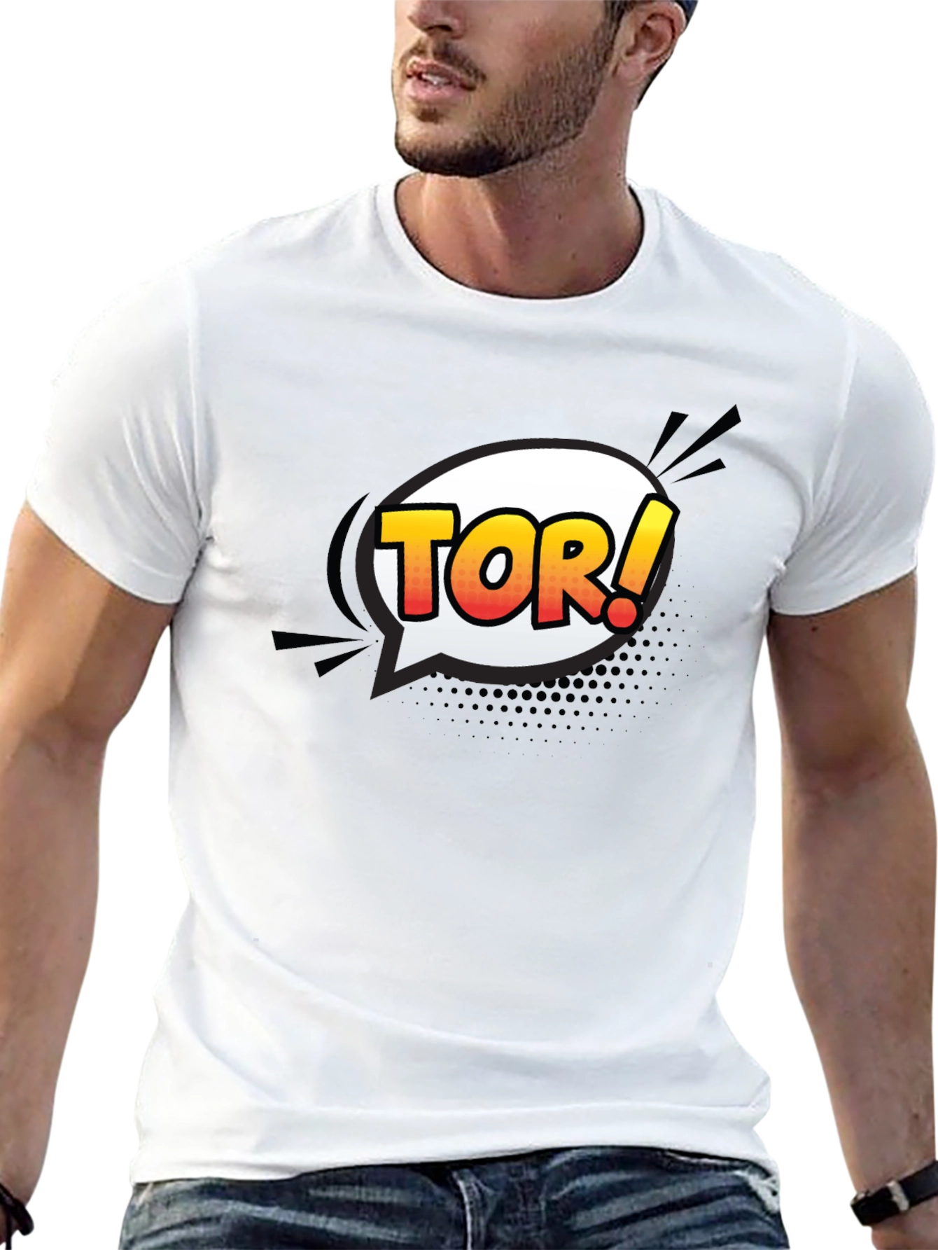 Mens Black T-Shirt with Comic Tor! Design