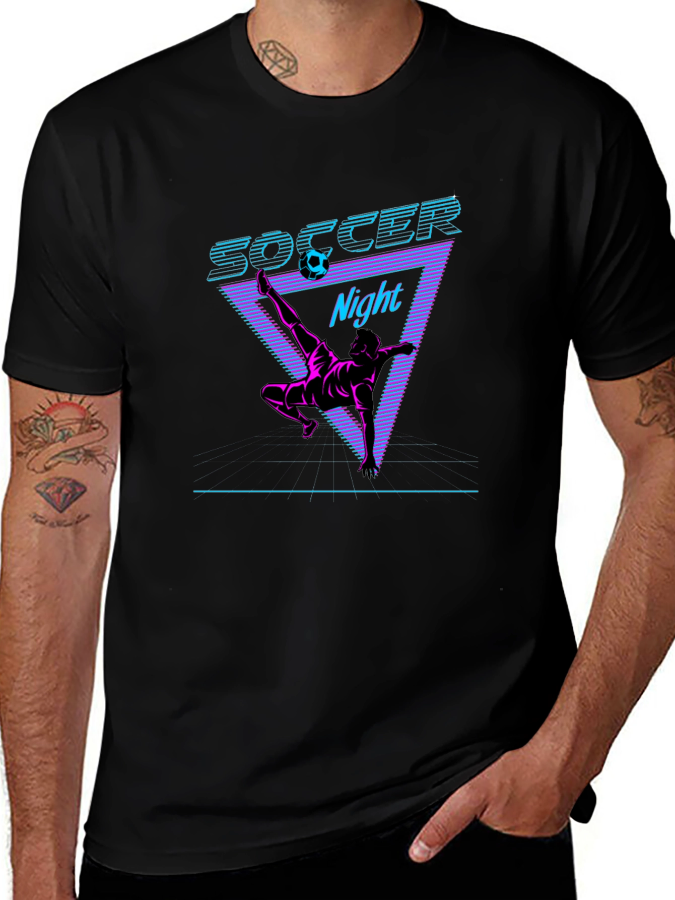 Retro Soccer Night Graphic Tee - Black