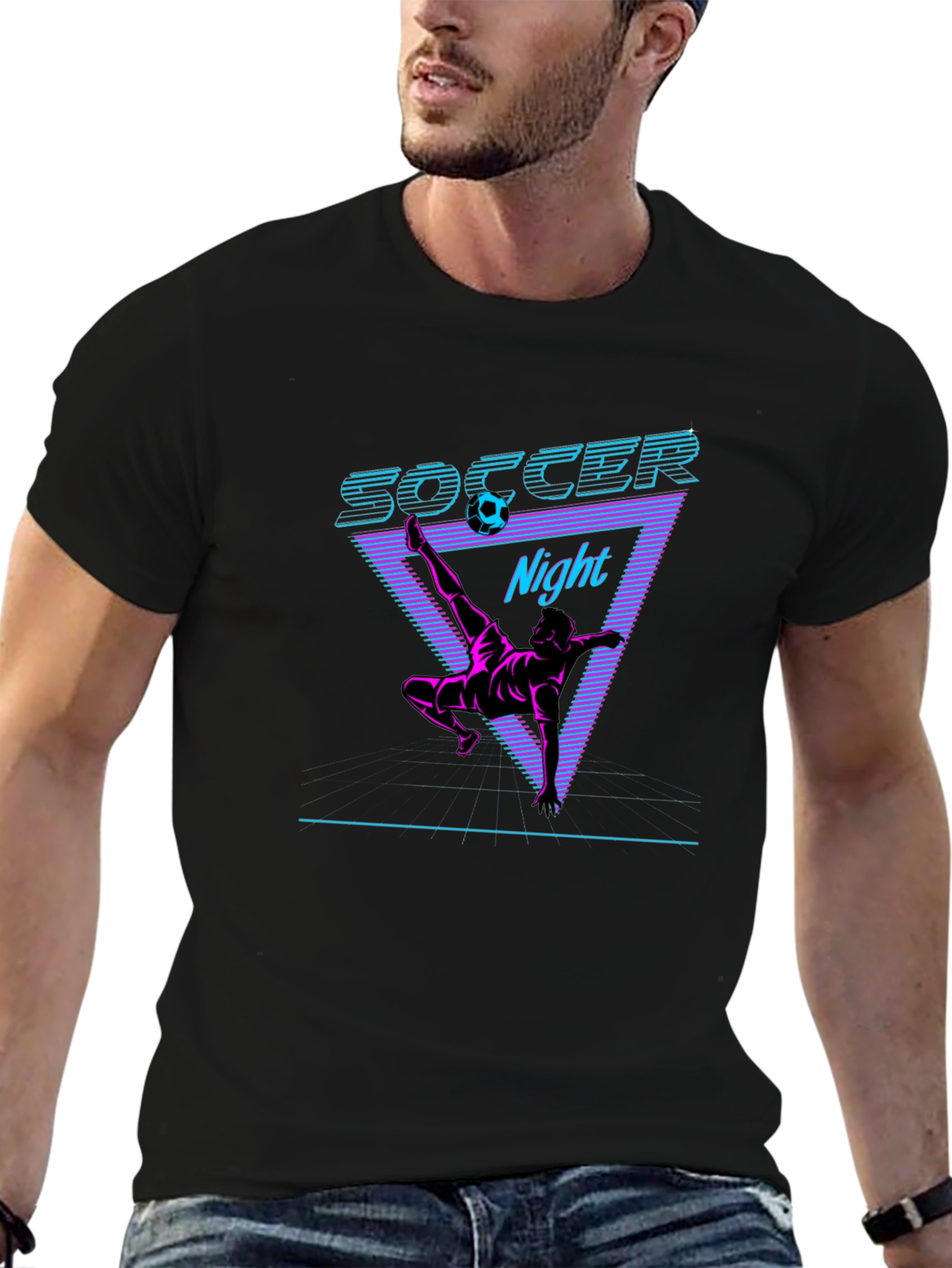 Retro Soccer Night Graphic Tee - Black