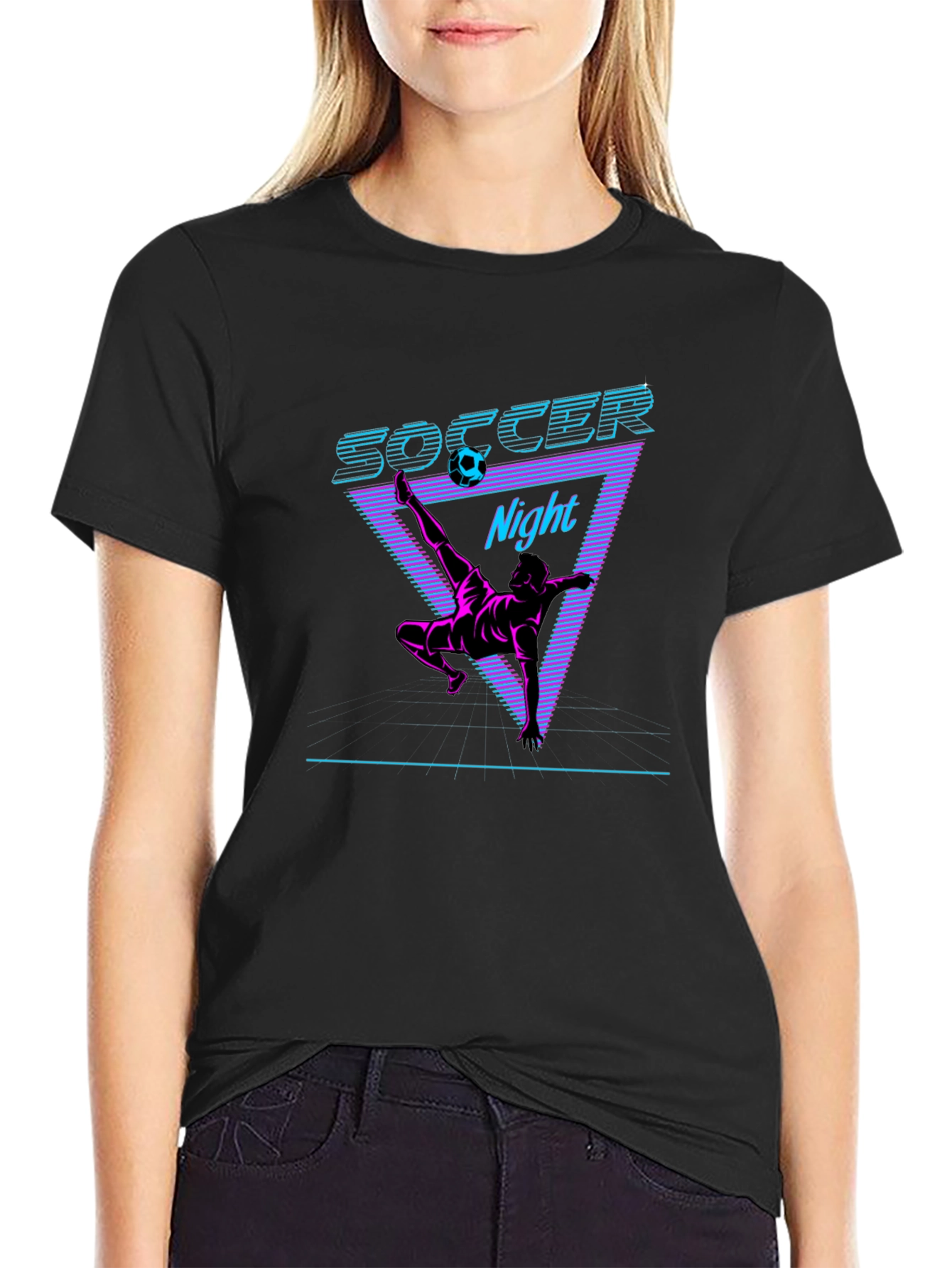 Retro Soccer Night Graphic Tee - Black
