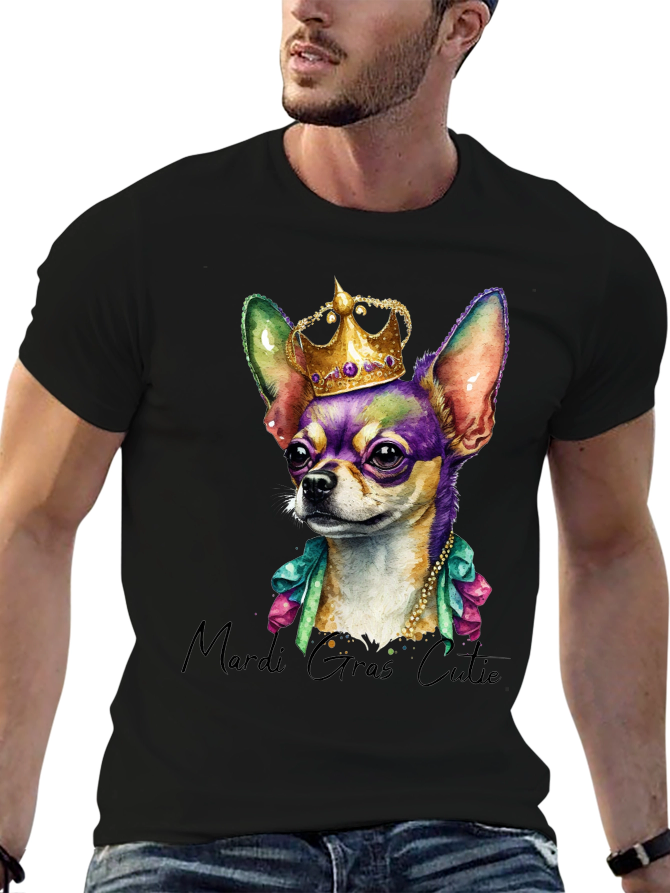 Mardi Gras Chihuahua Tee - Crowned Cutie