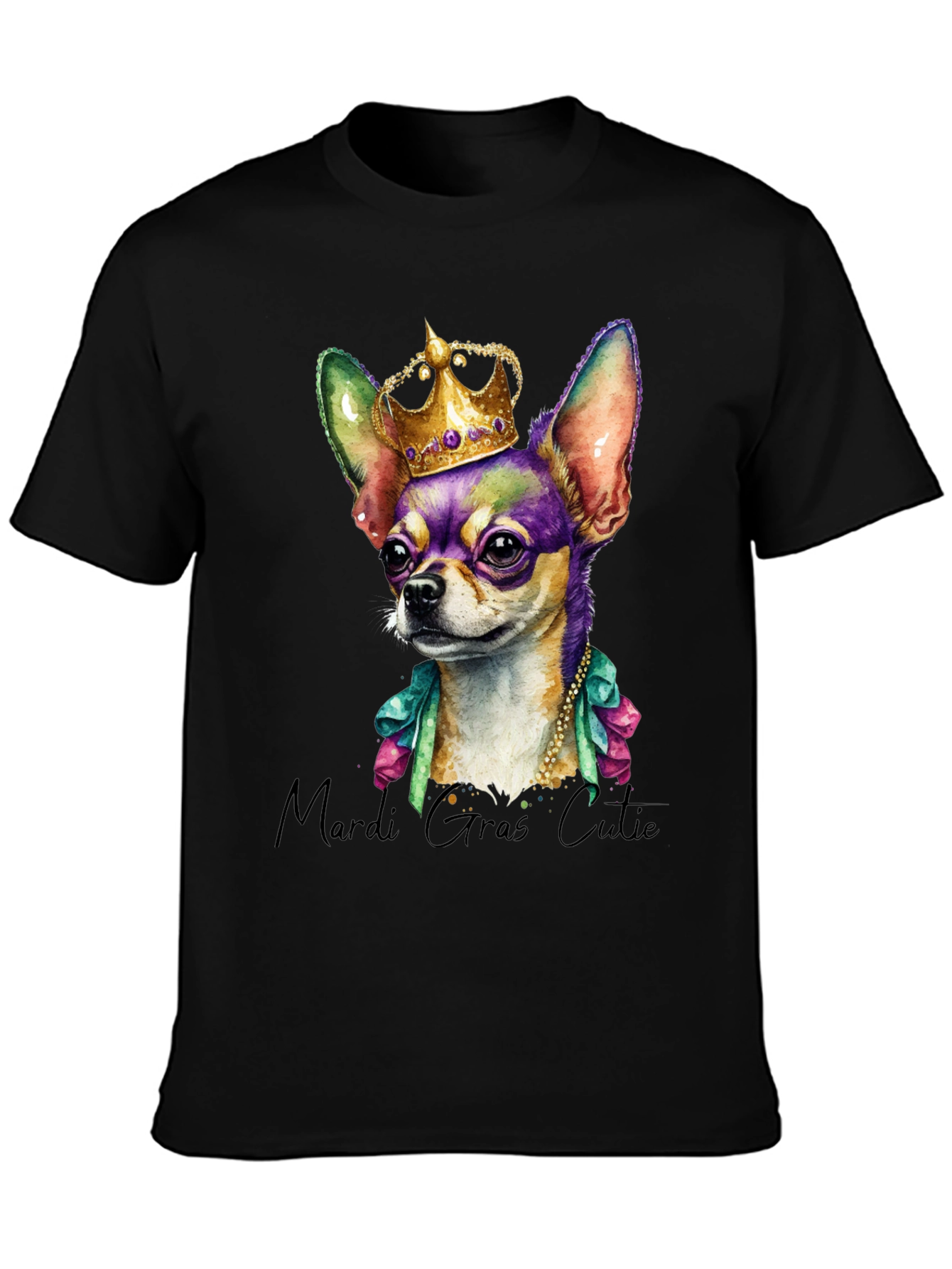 Mardi Gras Chihuahua Tee - Crowned Cutie