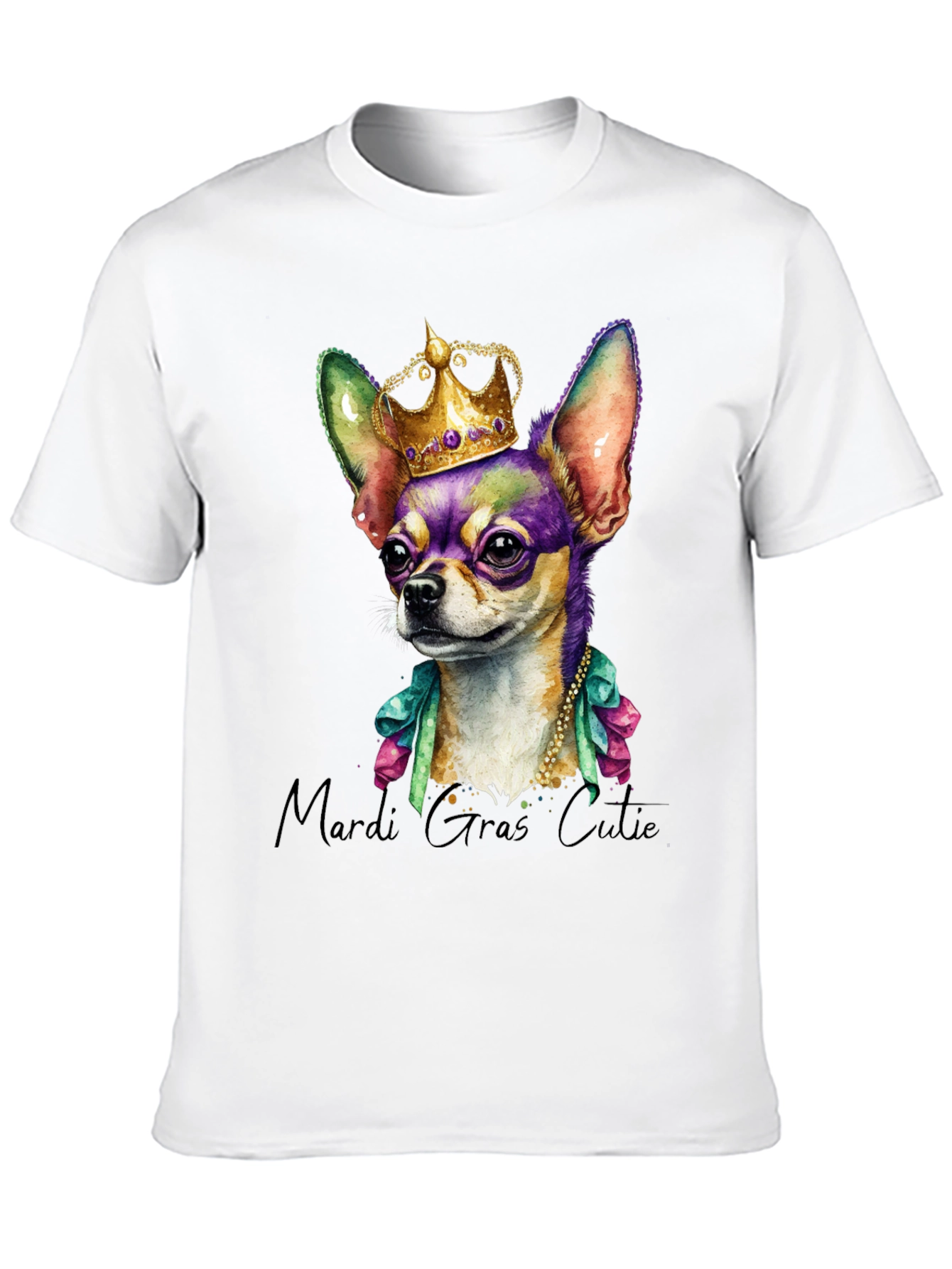 Mardi Gras Chihuahua Tee - Crowned Cutie