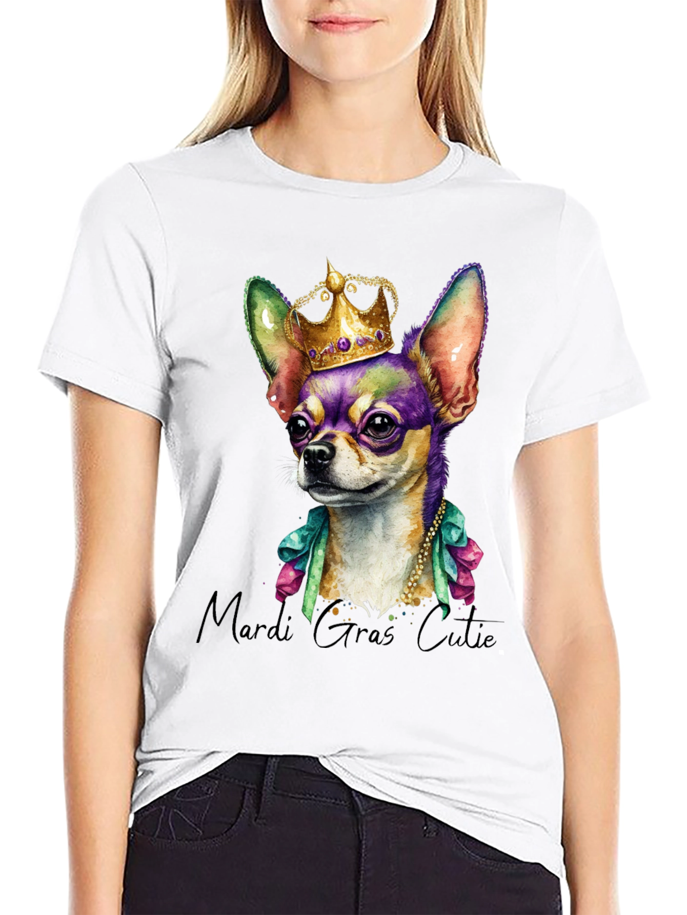 Mardi Gras Chihuahua Tee - Crowned Cutie
