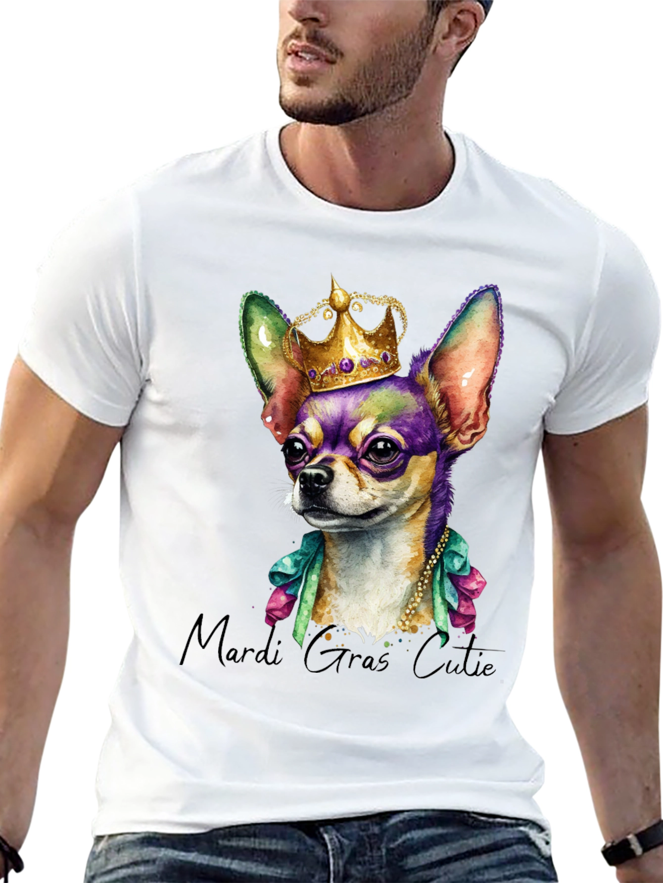 Mardi Gras Chihuahua Tee - Crowned Cutie