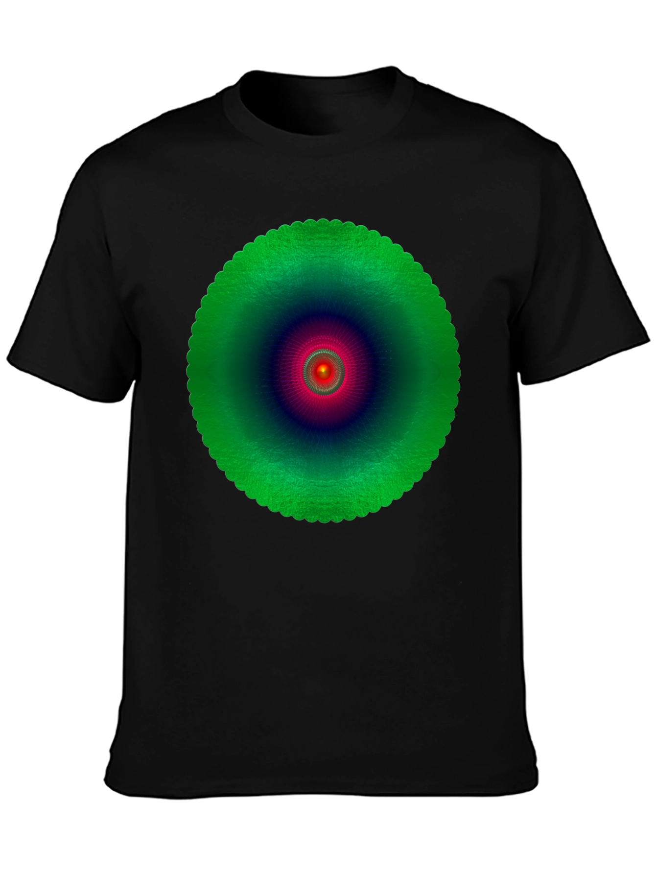 Abstract Green Mandala Graphic Black T-Shirt