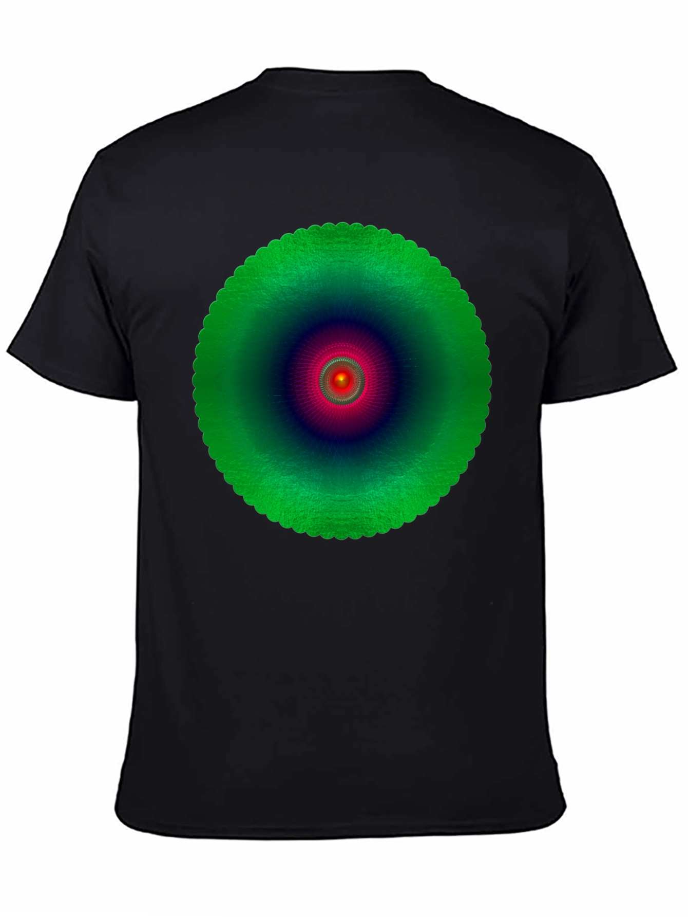 Abstract Green Mandala Graphic Black T-Shirt