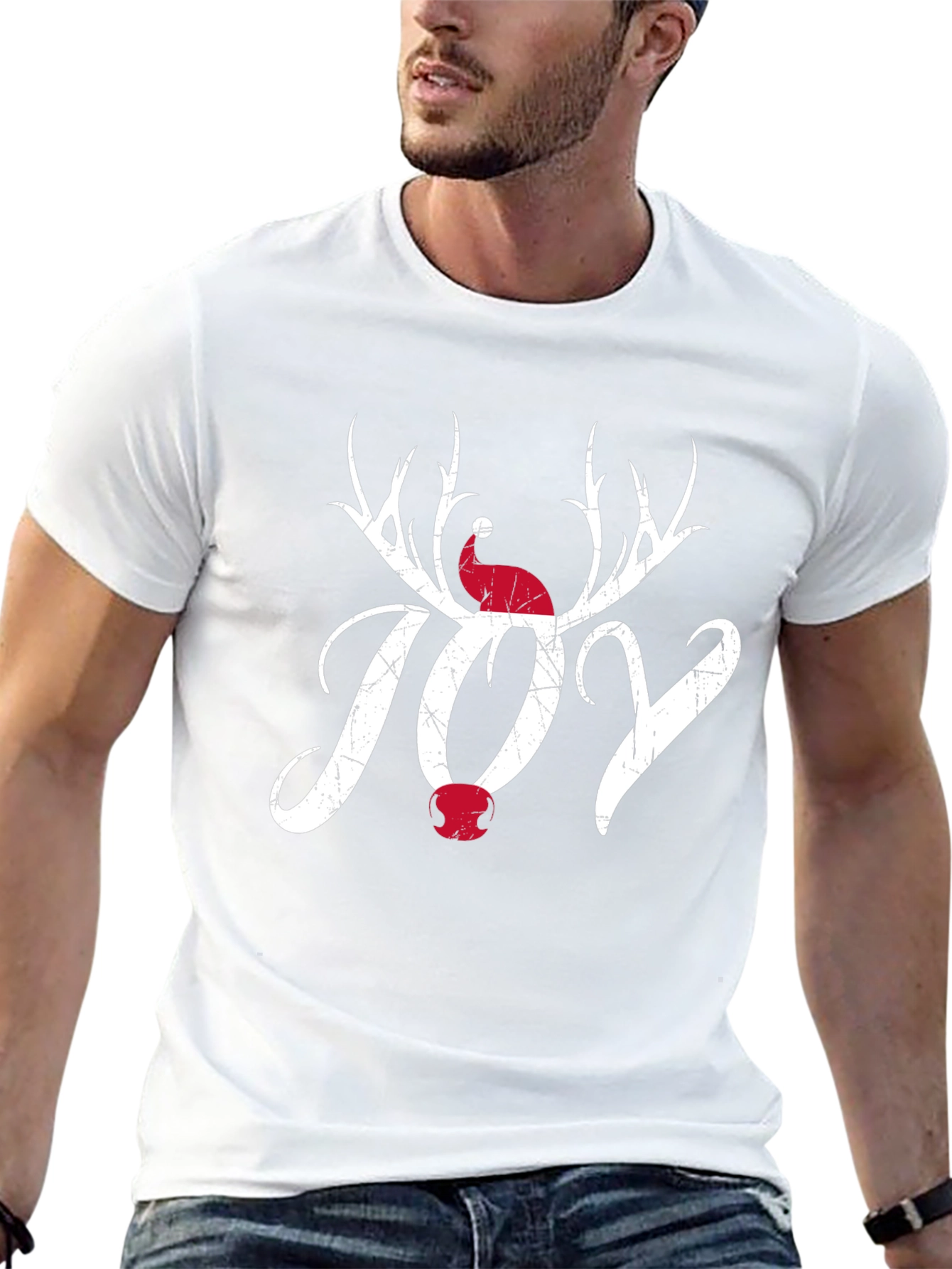 Holiday Joy T-Shirt - Christmas Reindeer Antler Santa Hat
