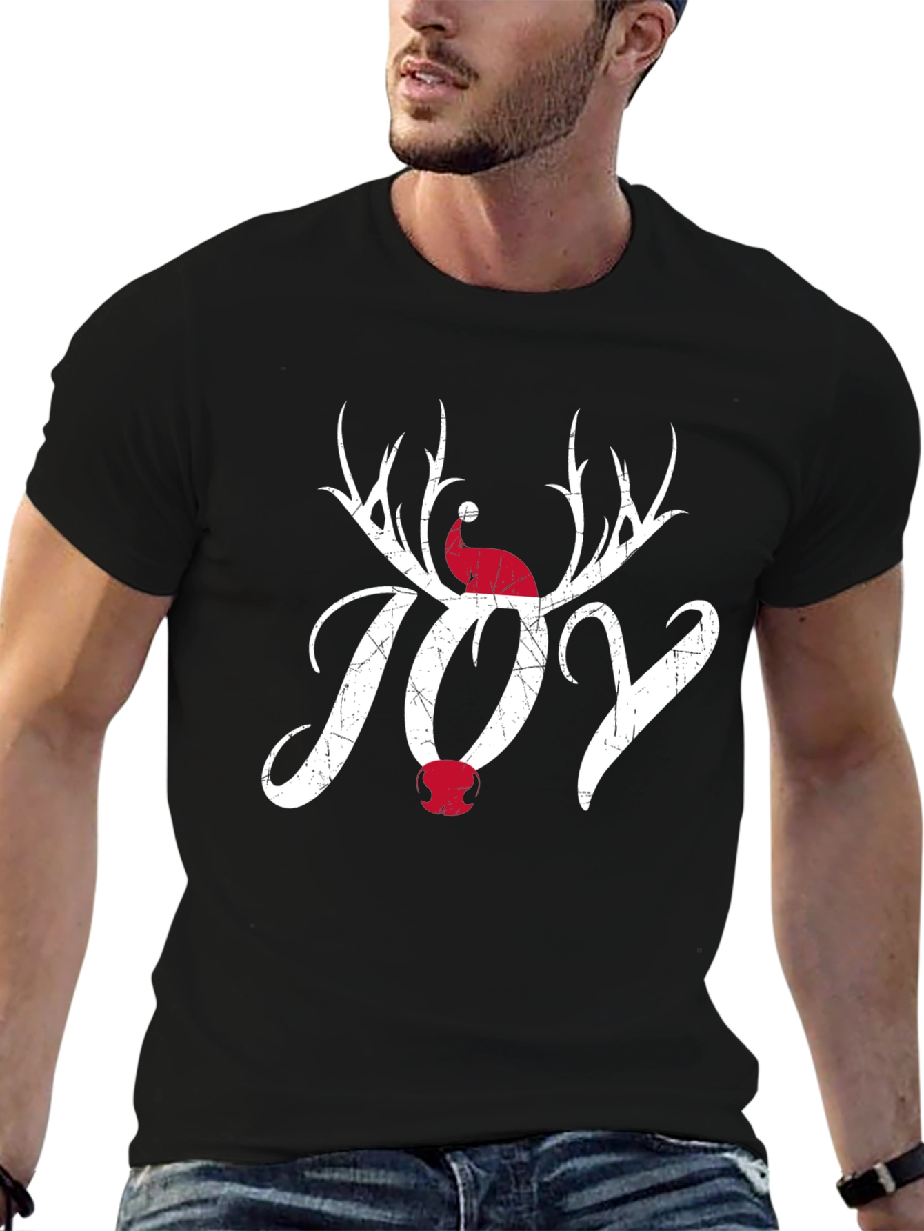 Holiday Joy T-Shirt - Christmas Reindeer Antler Santa Hat