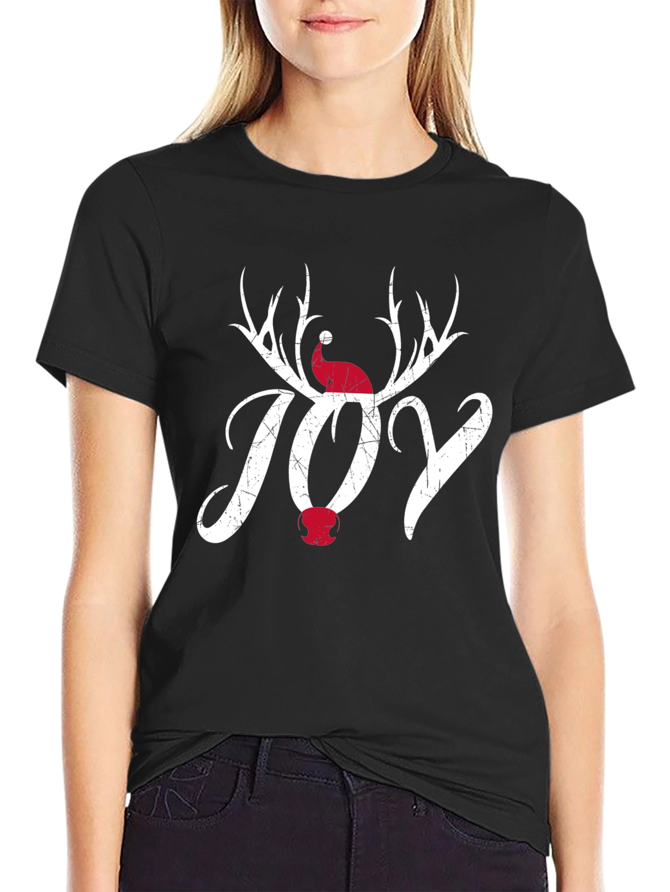 Holiday Joy T-Shirt - Christmas Reindeer Antler Santa Hat