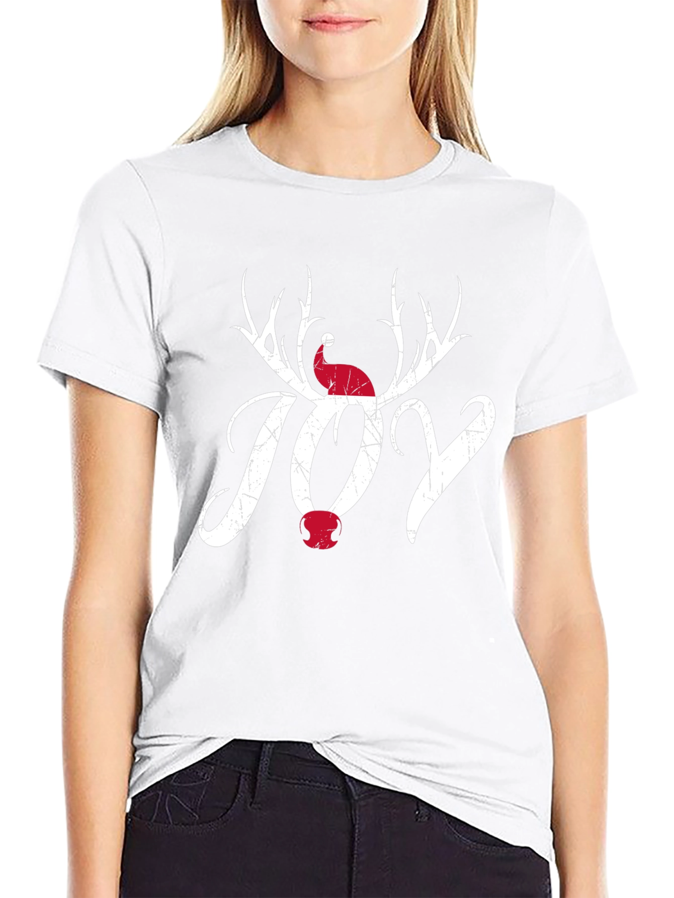 Holiday Joy T-Shirt - Christmas Reindeer Antler Santa Hat