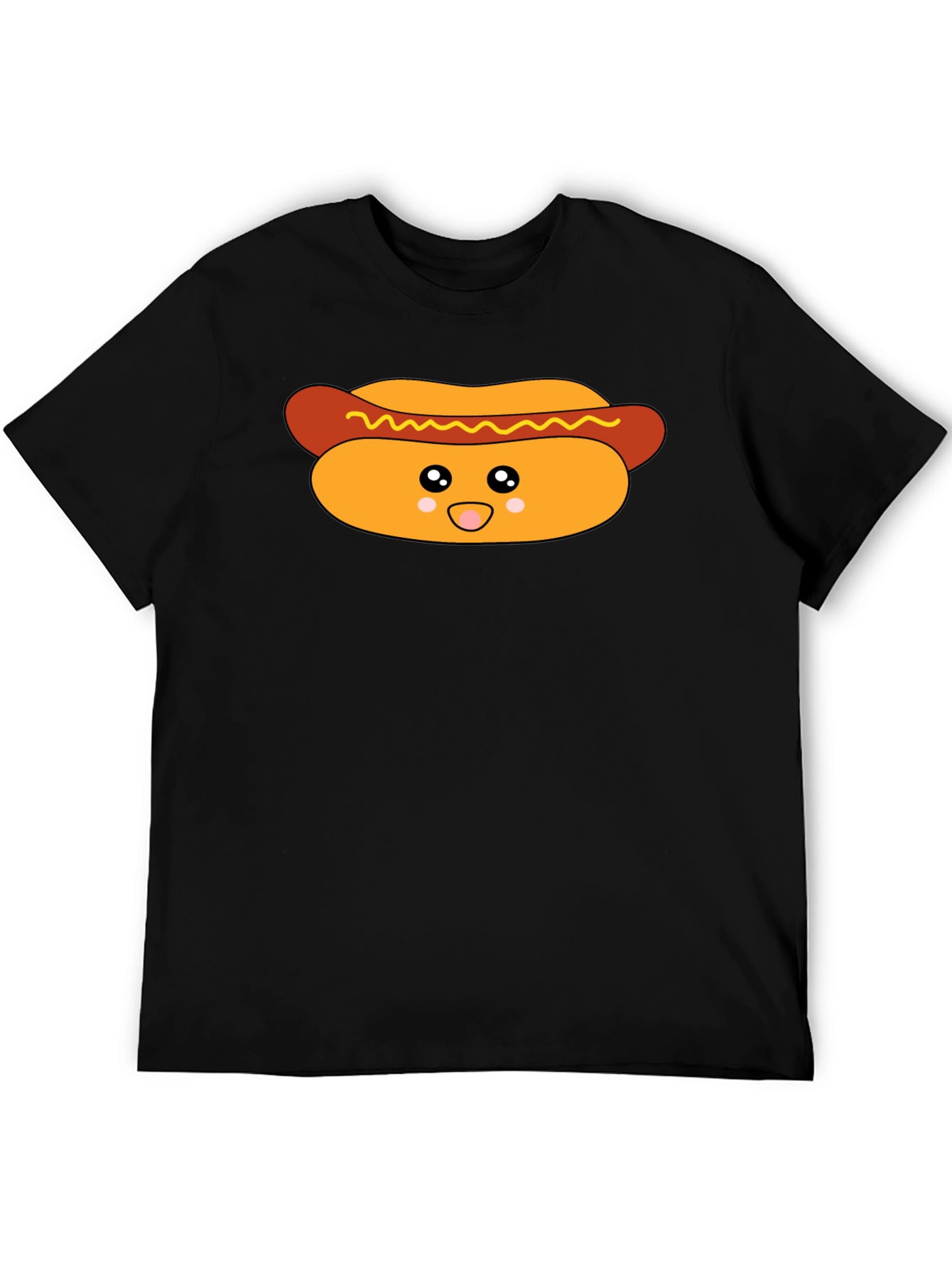 Cute Hot Dog Graphic T-Shirt - Black