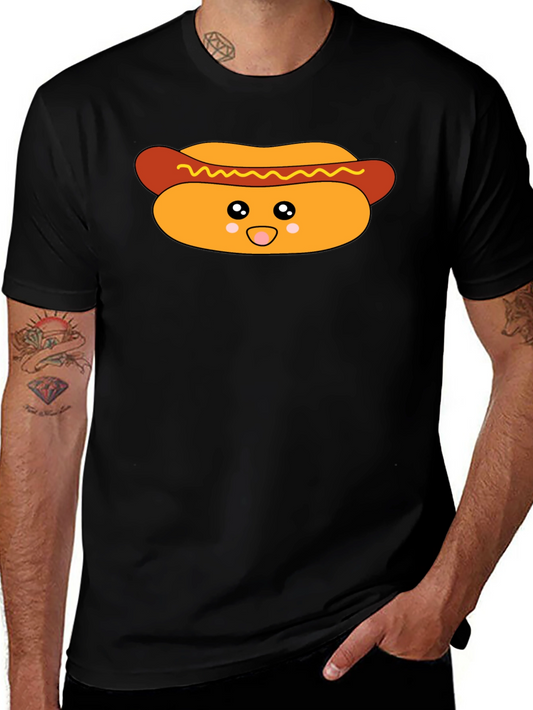 Cute Hot Dog Graphic T-Shirt - Black