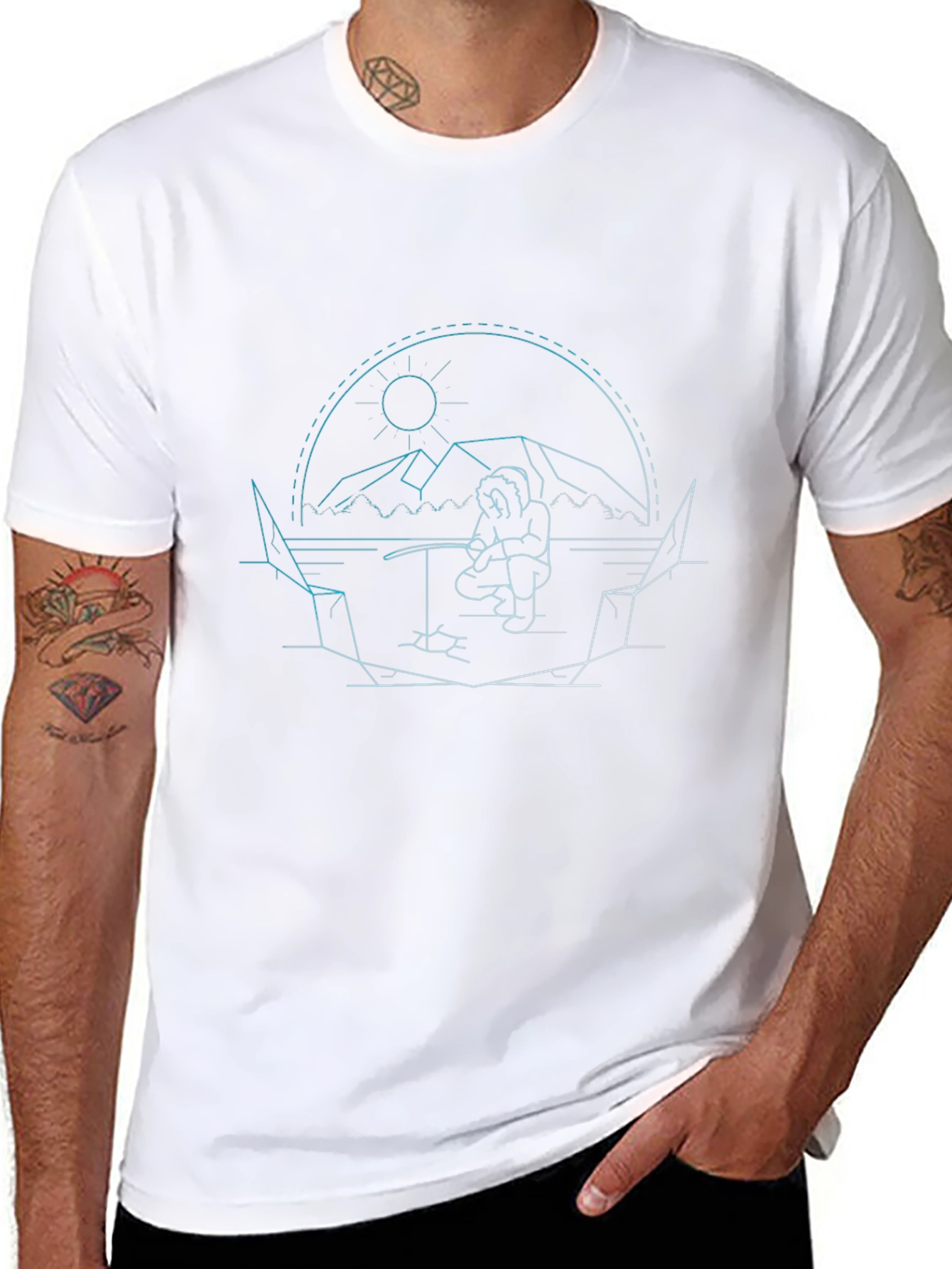 Line Art Ice Fishing T-Shirt