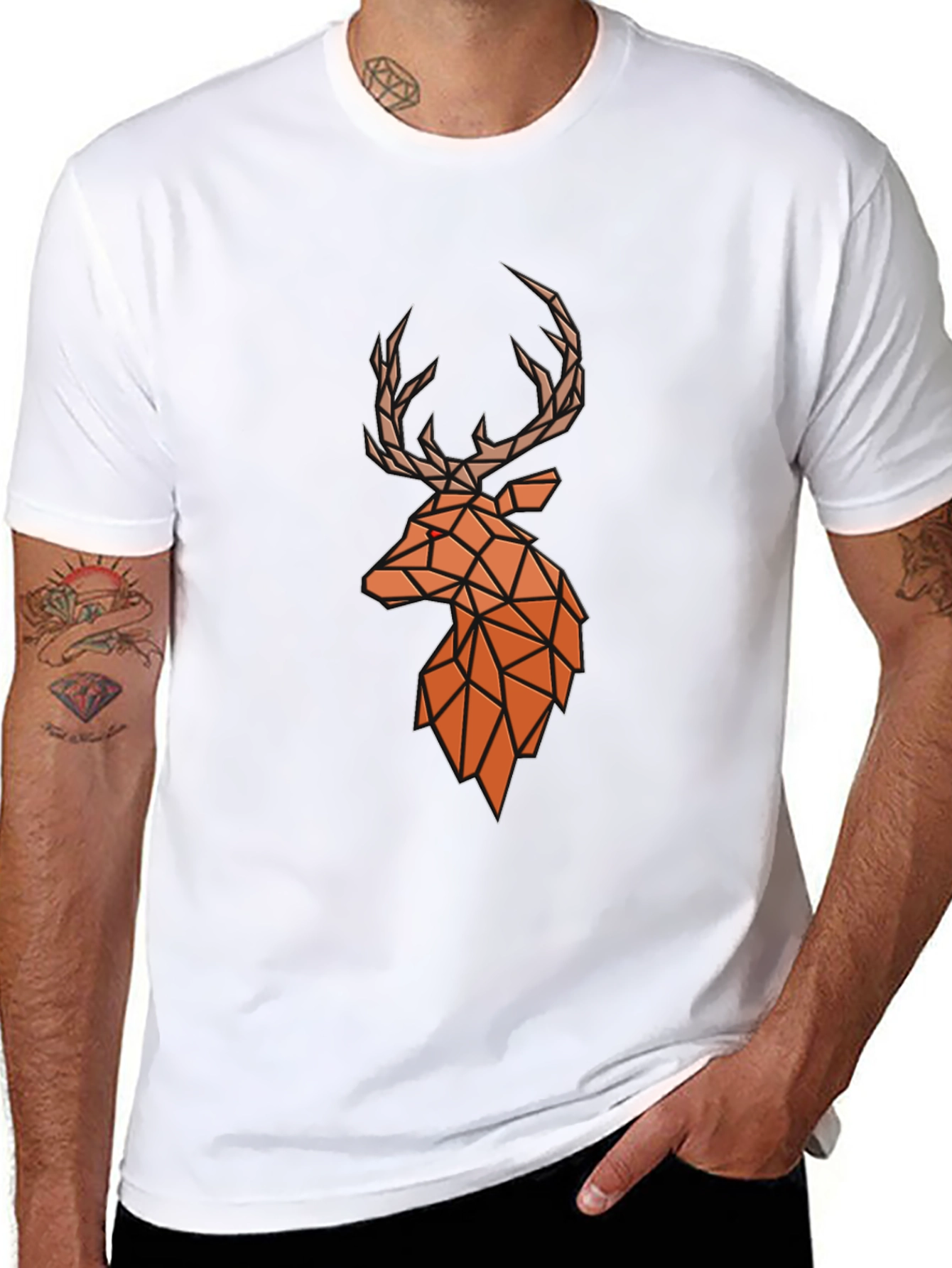 Geometric Deer Head Graphic Tee - Modern Style