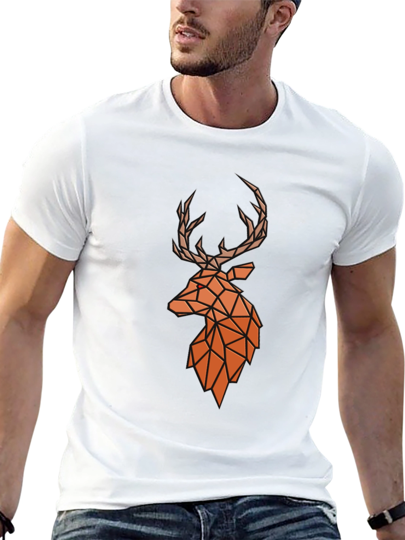 Geometric Deer Head Graphic Tee - Modern Style