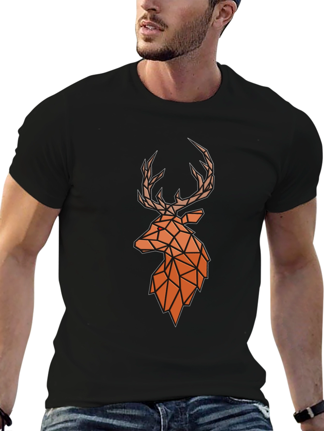 Geometric Deer Head Graphic Tee - Modern Style