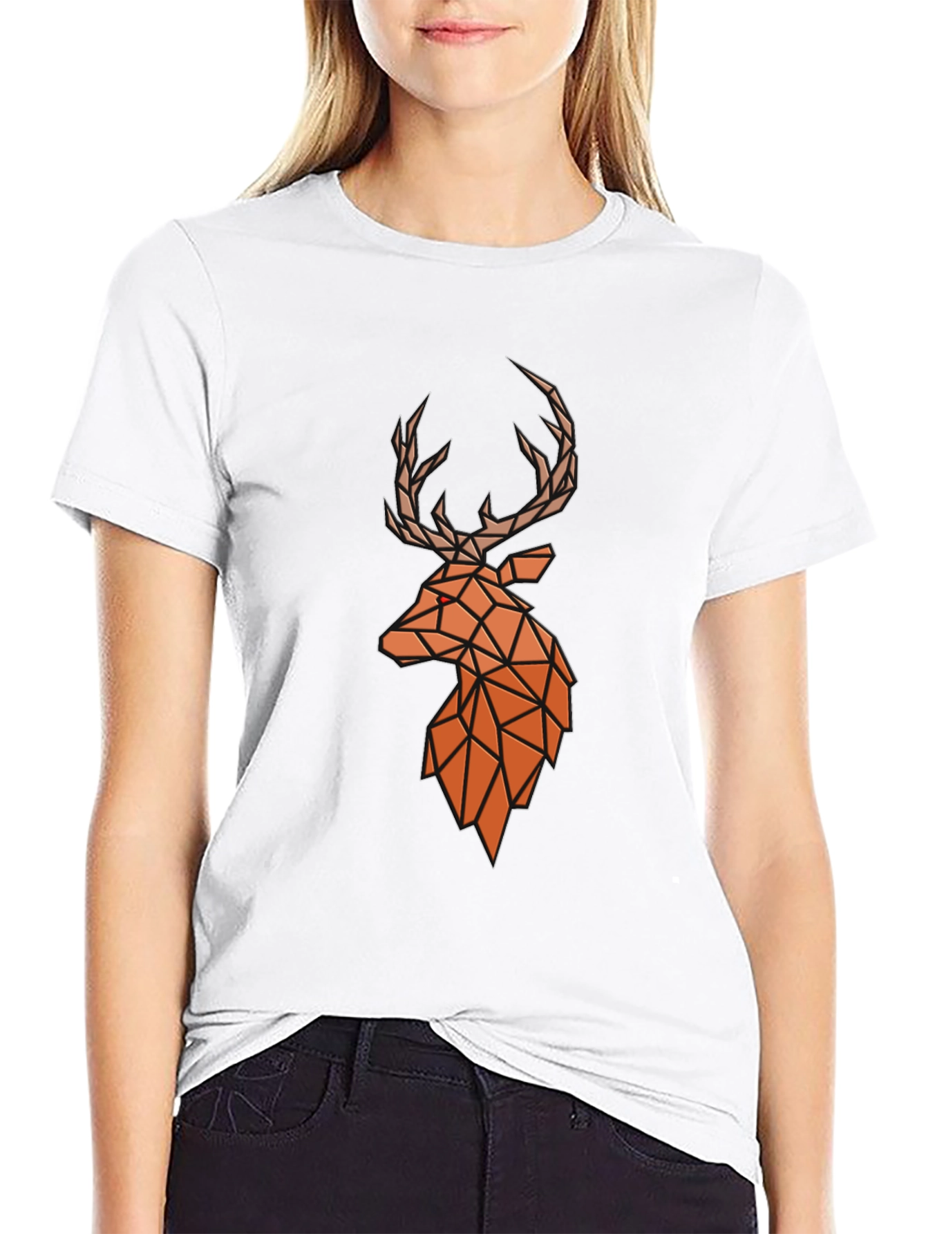 Geometric Deer Head Graphic Tee - Modern Style