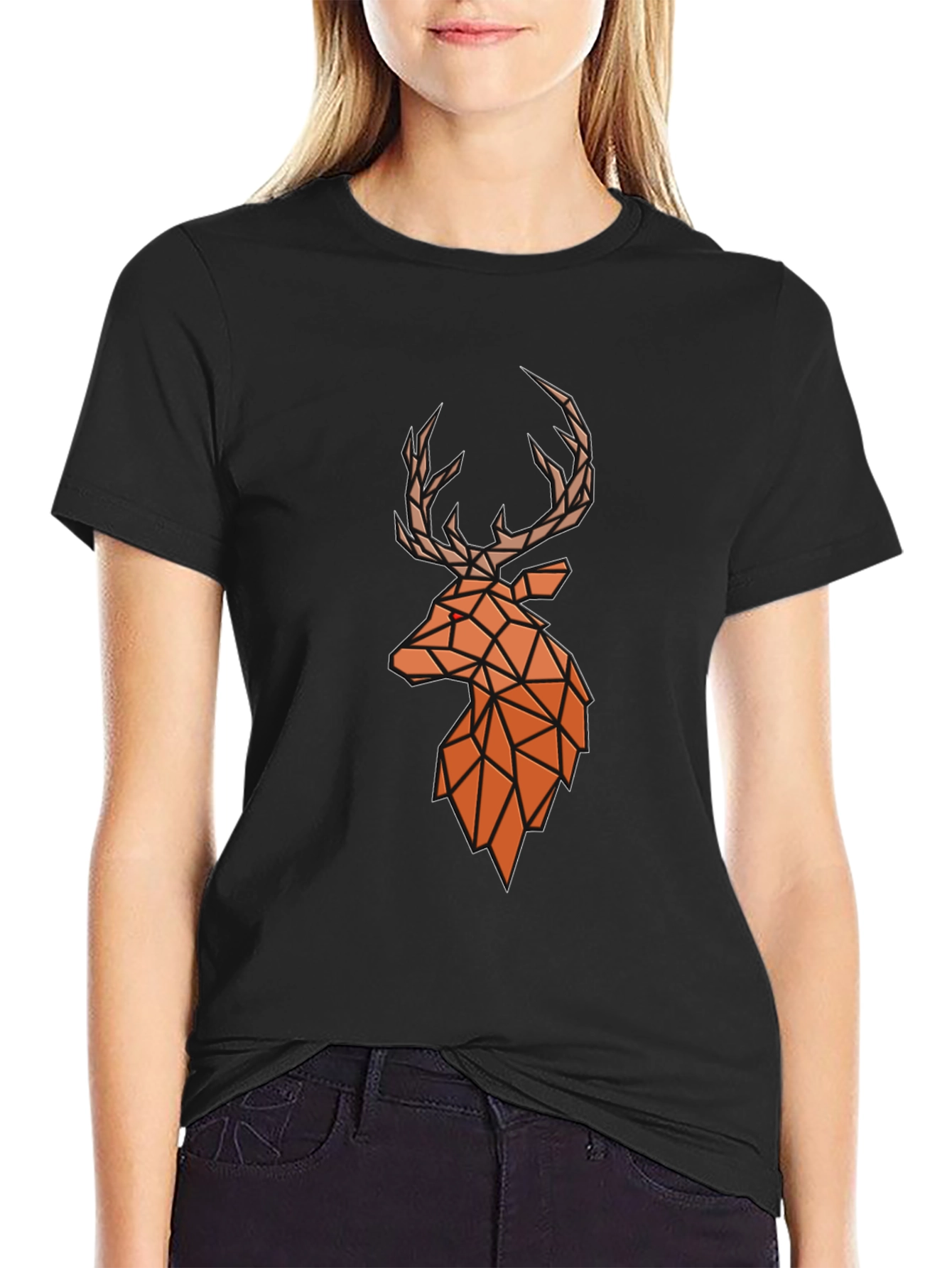 Geometric Deer Head Graphic Tee - Modern Style
