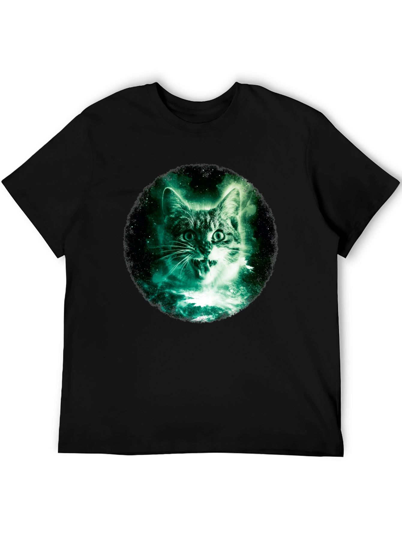 Galaxy Cat Graphic Print Black T-Shirt