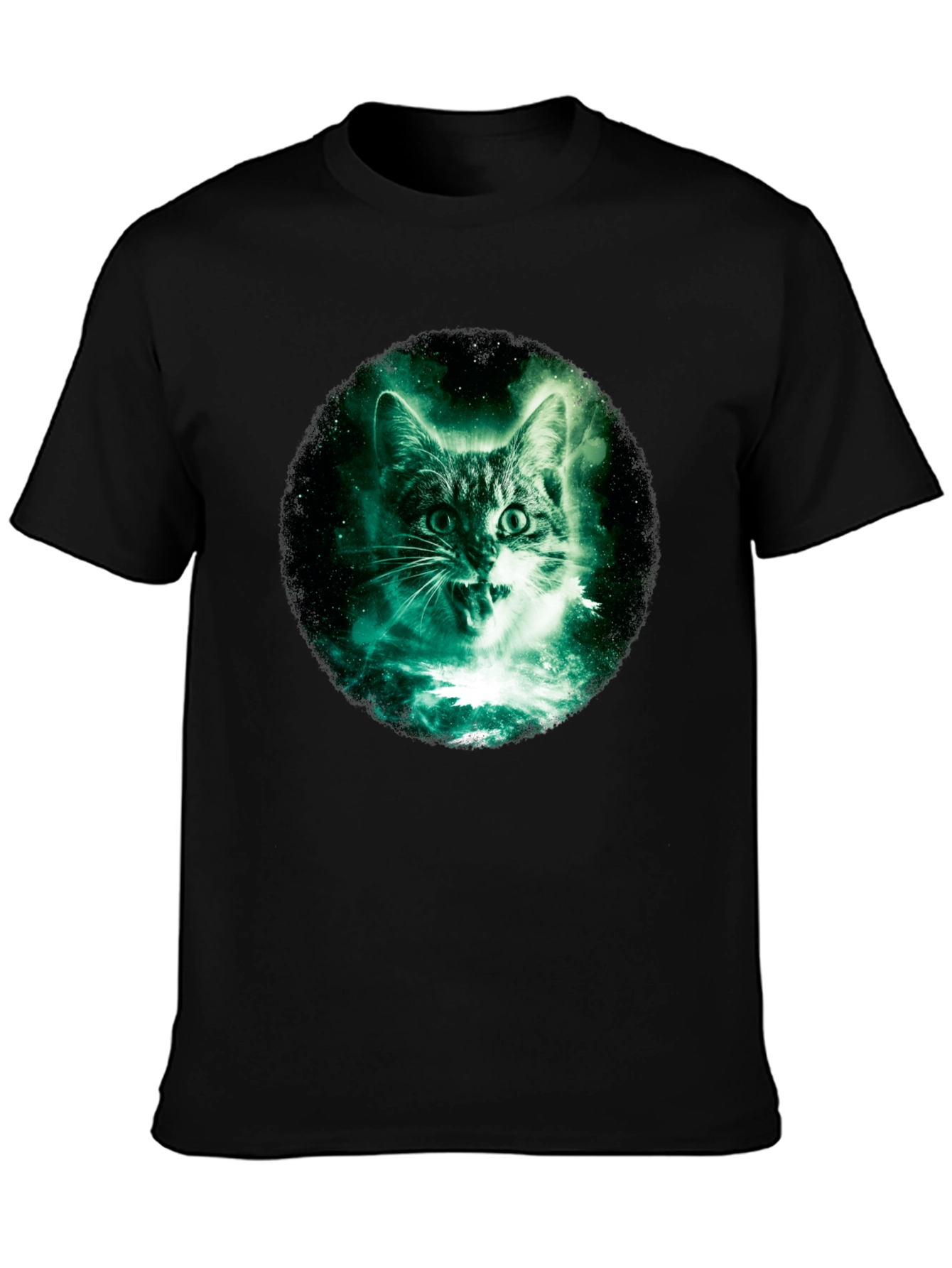 Galaxy Cat Graphic Print Black T-Shirt